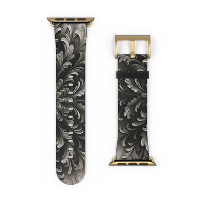 Obsidian Bloom Designer Apple Watch Band - Premium Custom Strap for Series 1-9, SE & Ultra - Artistic Vegan Leather