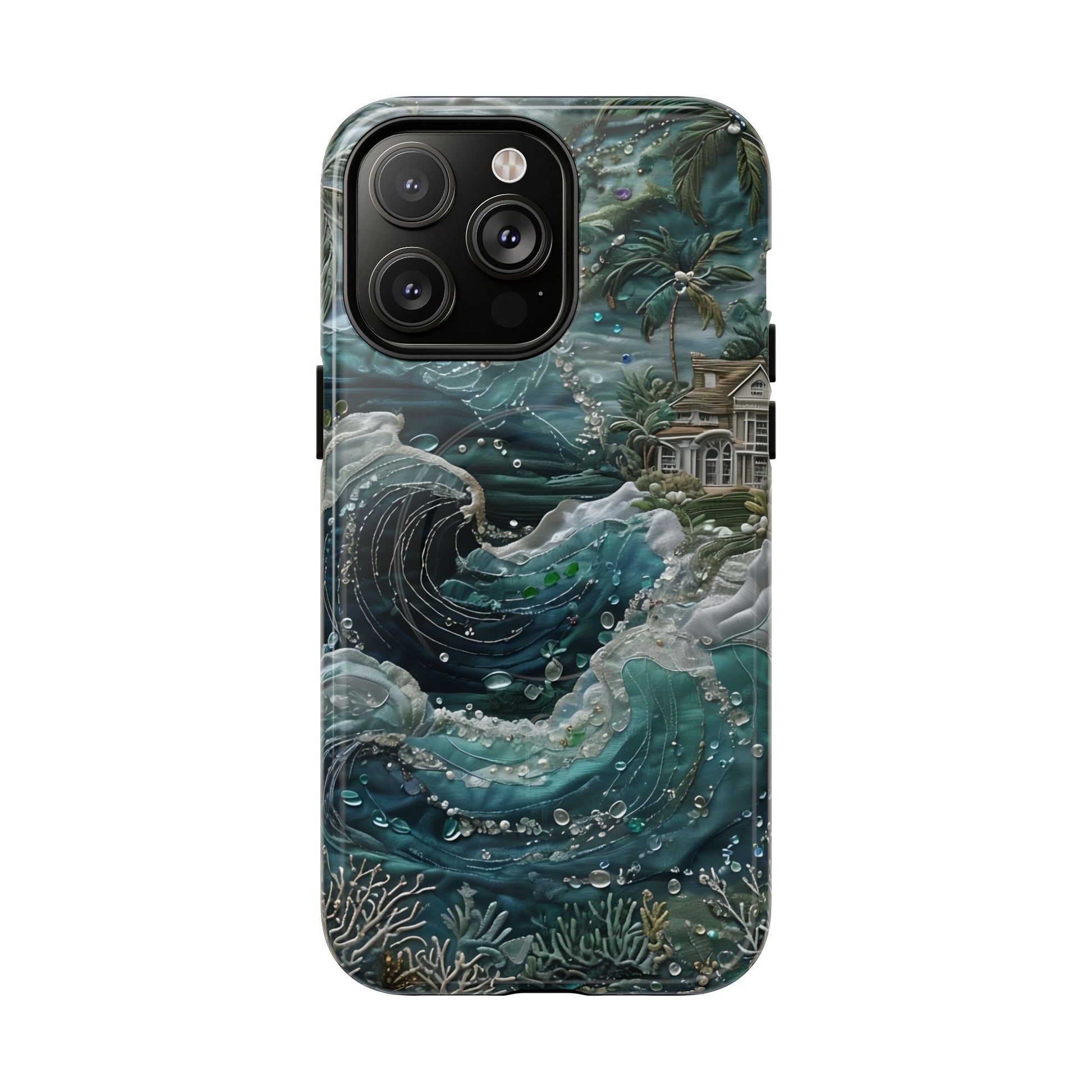 Tropical Midnight Wave - Artistic Ocean iPhone 14 Pro Max MagSafe Phone Case - Dramatic Blue Wave Design
