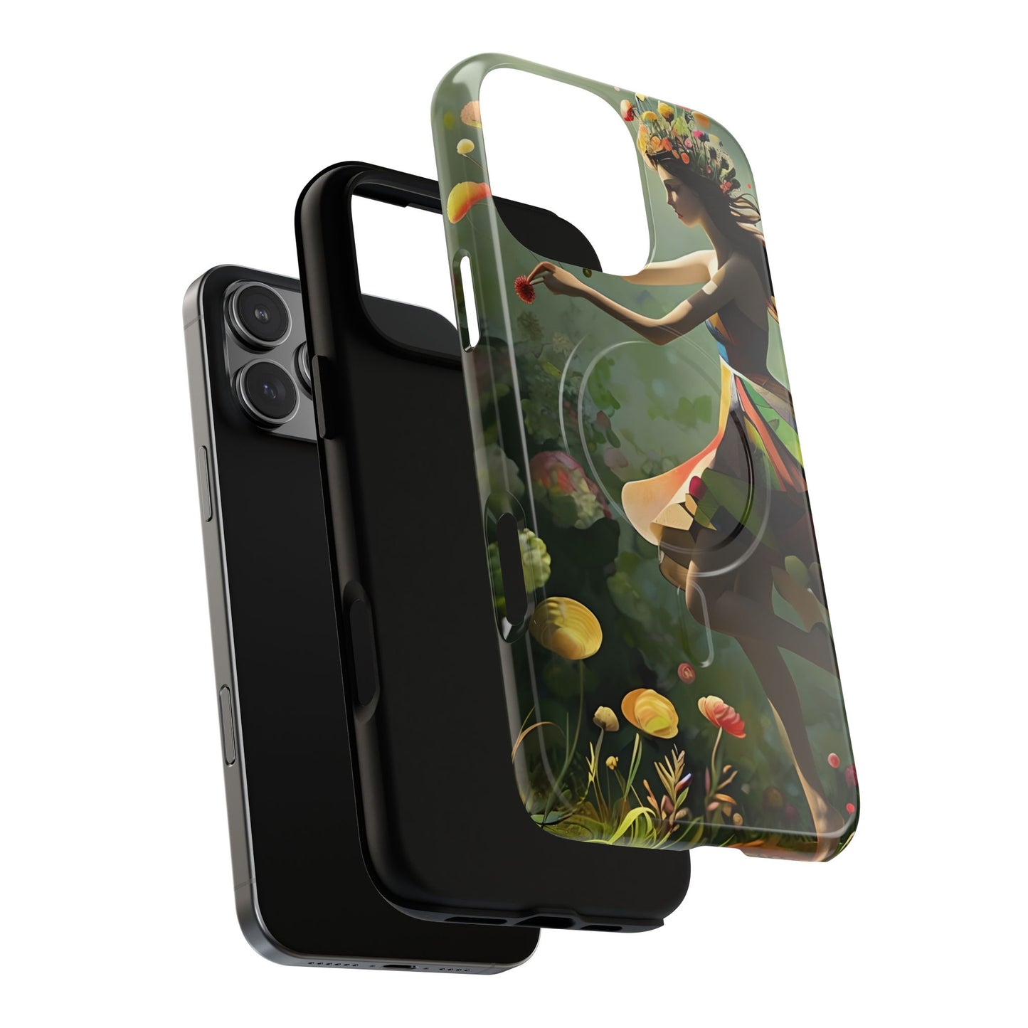 Dancing Wildflower Muse iPhone - Artistic Floral Fantasy Cover - MagSafe Compatible - Whimsical Nature-Inspired Protective Accessory