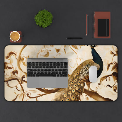 Golden Plumage Desk Mat - Premium Office Desk Pad, 3 Sizes Available, Artistic Workspace Protection