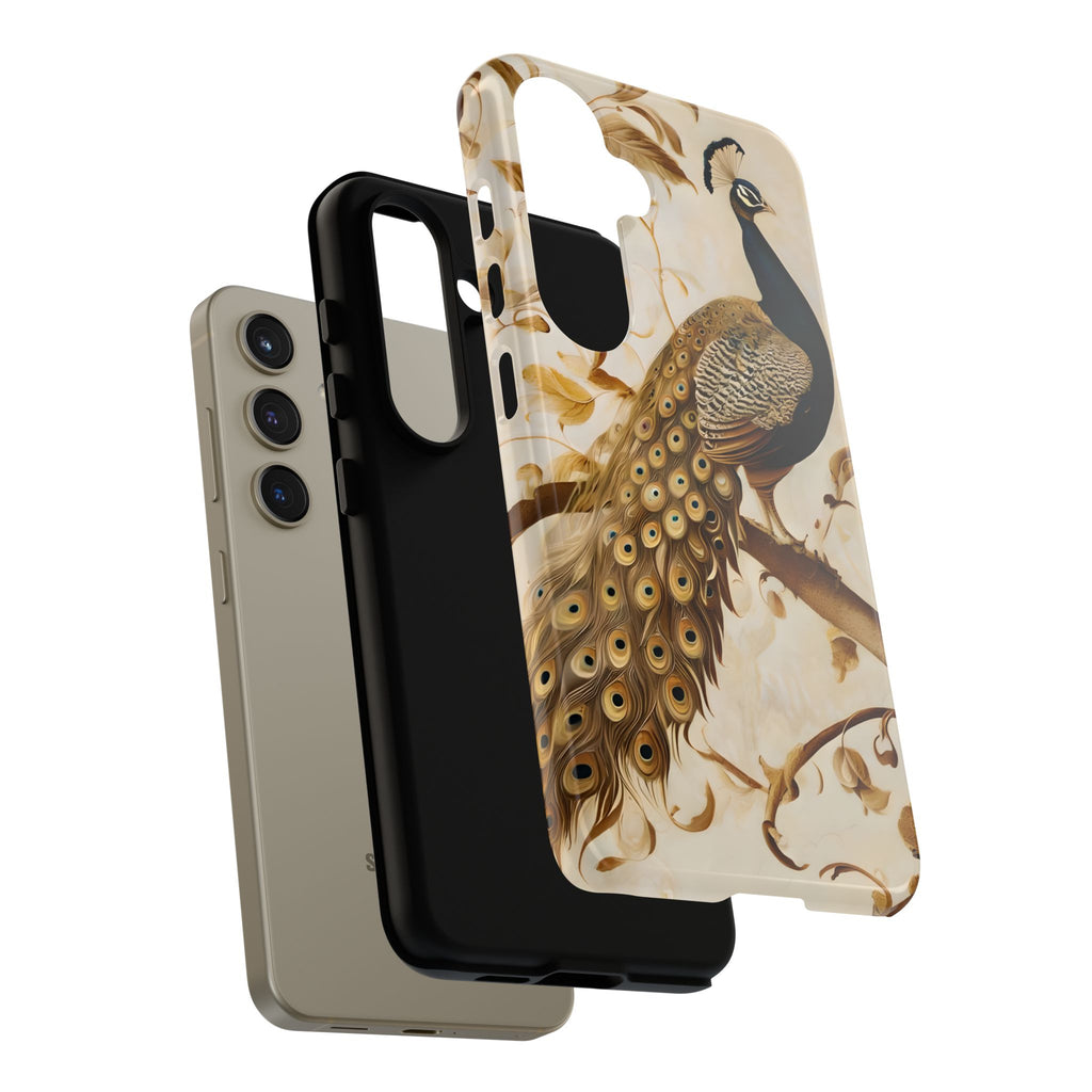 Golden Plumage - Luxe Peacock Art Samsung Galaxy S24 Phone Case - Elegant Gold & Cream Design