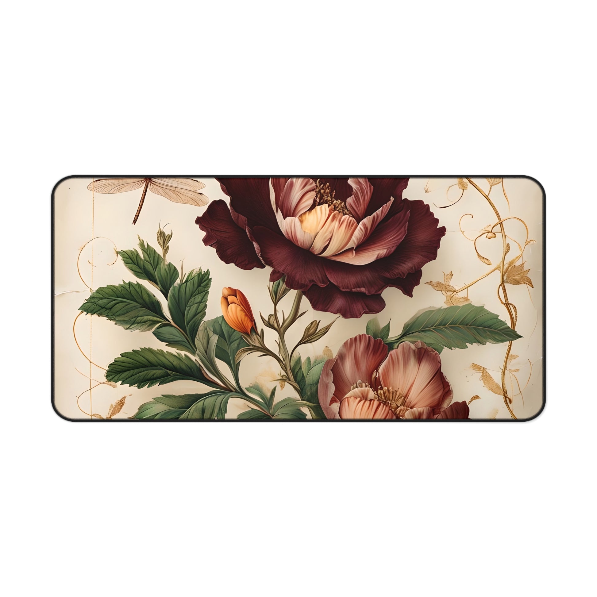 Vintage Burgundy Rose Designer Desk Mat - Premium Office Desk Pad, 3 Sizes Available, Artistic Workspace Protection