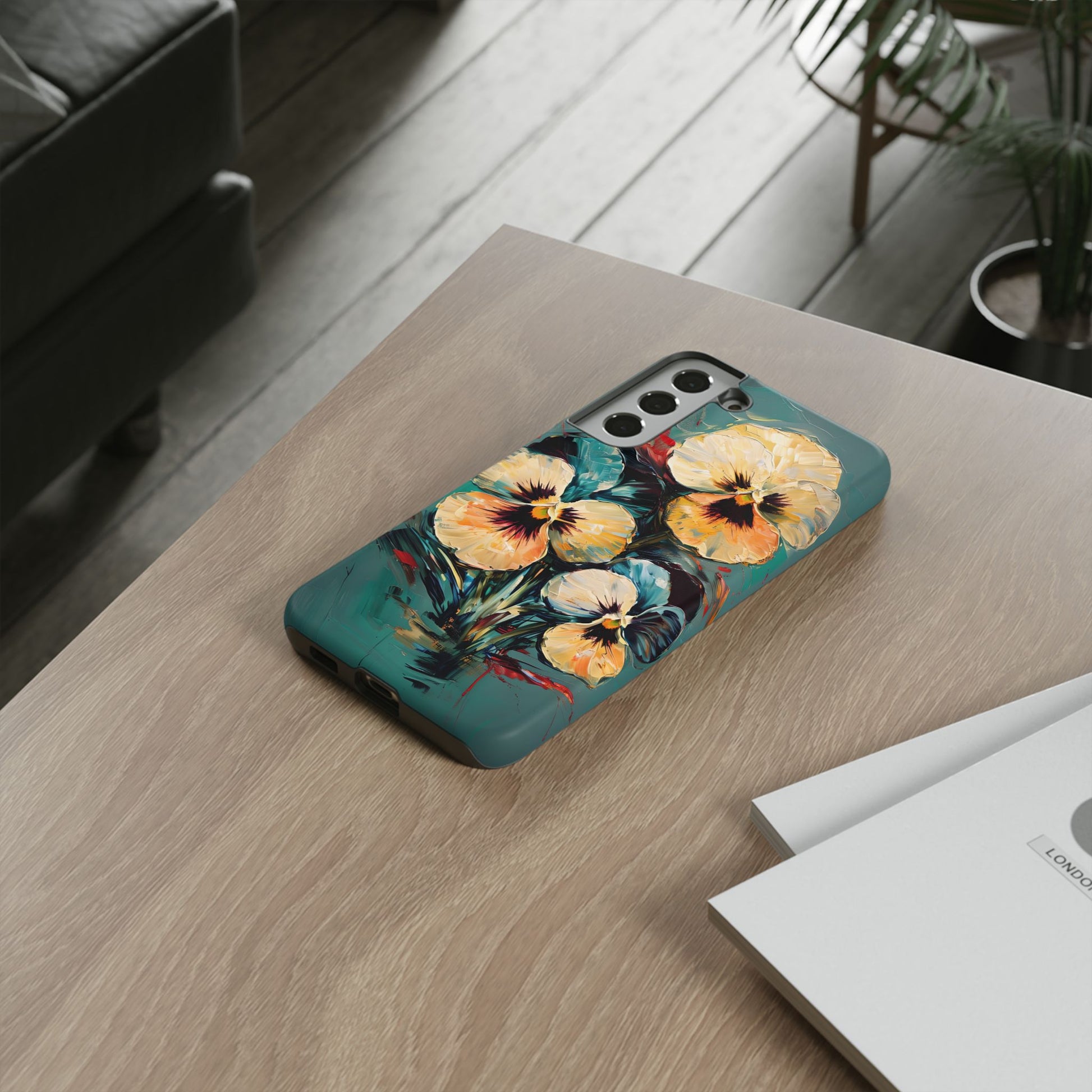Golden Pansy Cascade Tough Case for Samsung Galaxy S22 Plus - Floral Artistic Shockproof Cover, Elegant Protective Phone Case