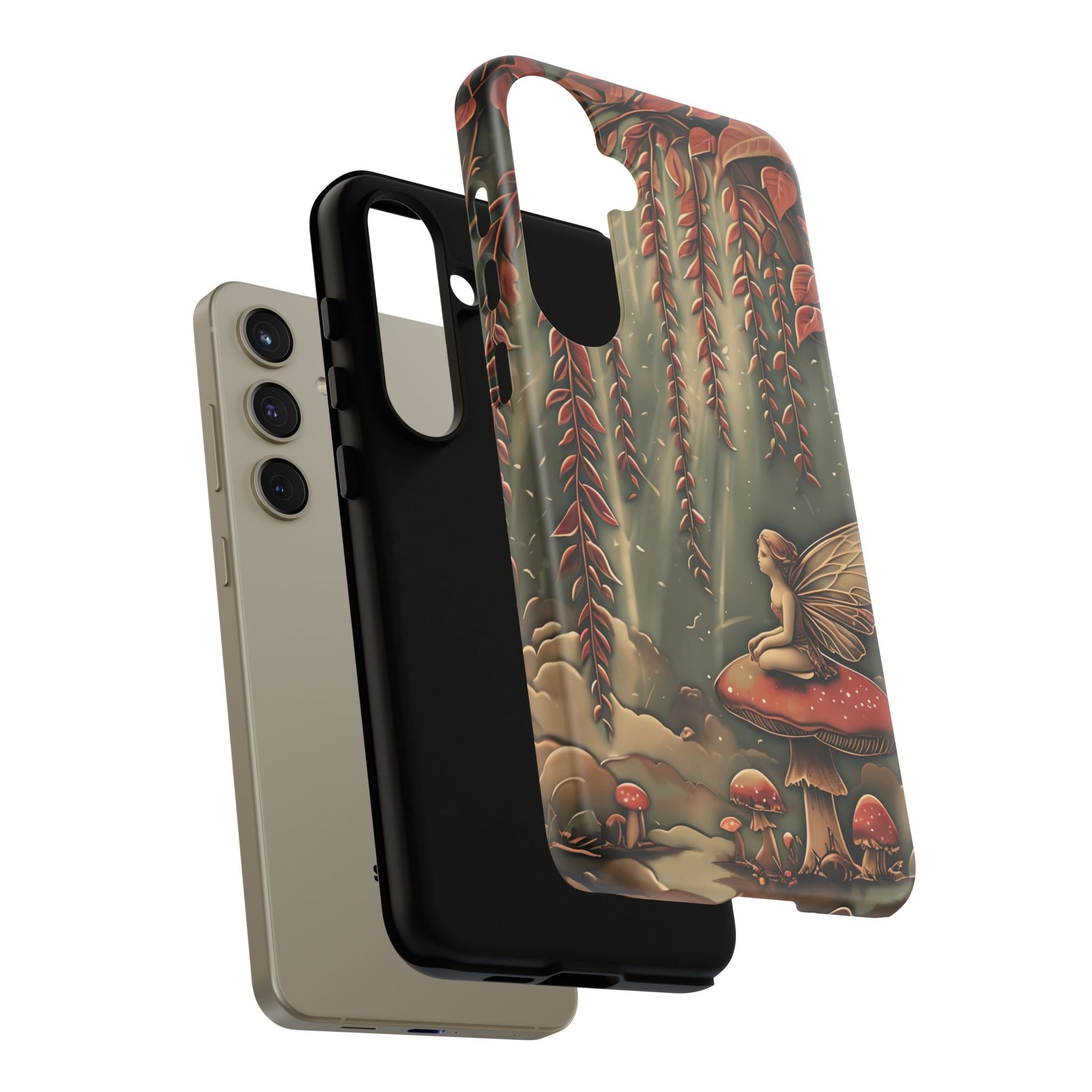 Willow Whisper - Tranquil Nature Art Samsung Galaxy S24 Plus Tough Phone Case - Serene Willow Tree & Meditative Figure Design
