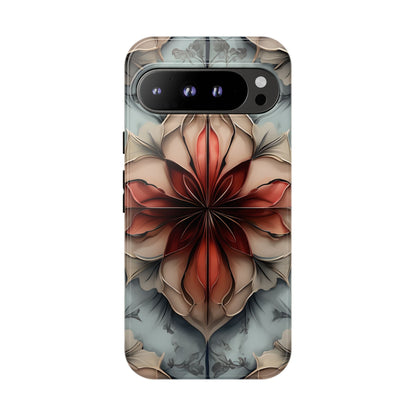 Ember Bloom - Kaleidoscope Collection Artistic Floral - Google Pixel Tough Phone Case - Fiery Symmetrical Design