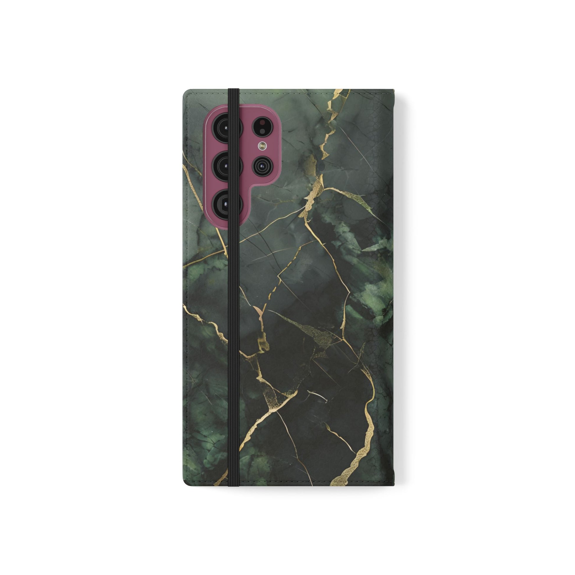 Verdant Vein - Flip Phone Case for Samsung Galaxy S22 Ultra - Green and Gold Marble Design