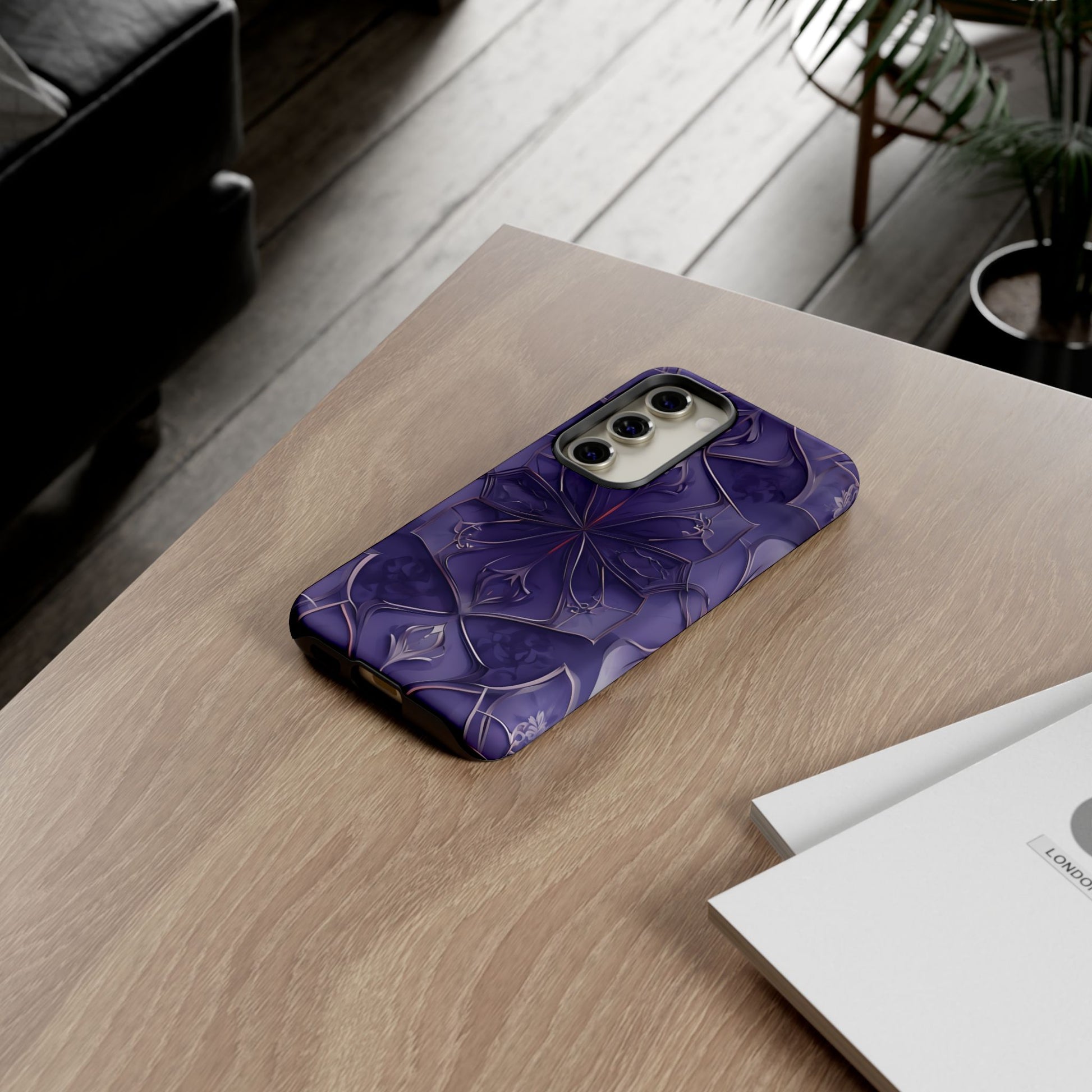 Violet Nebula - Kaleidoscope Collection Artistic Floral Burst - Samsung Galaxy S23 Tough Phone Case - Bold Purple Symmetrical Design