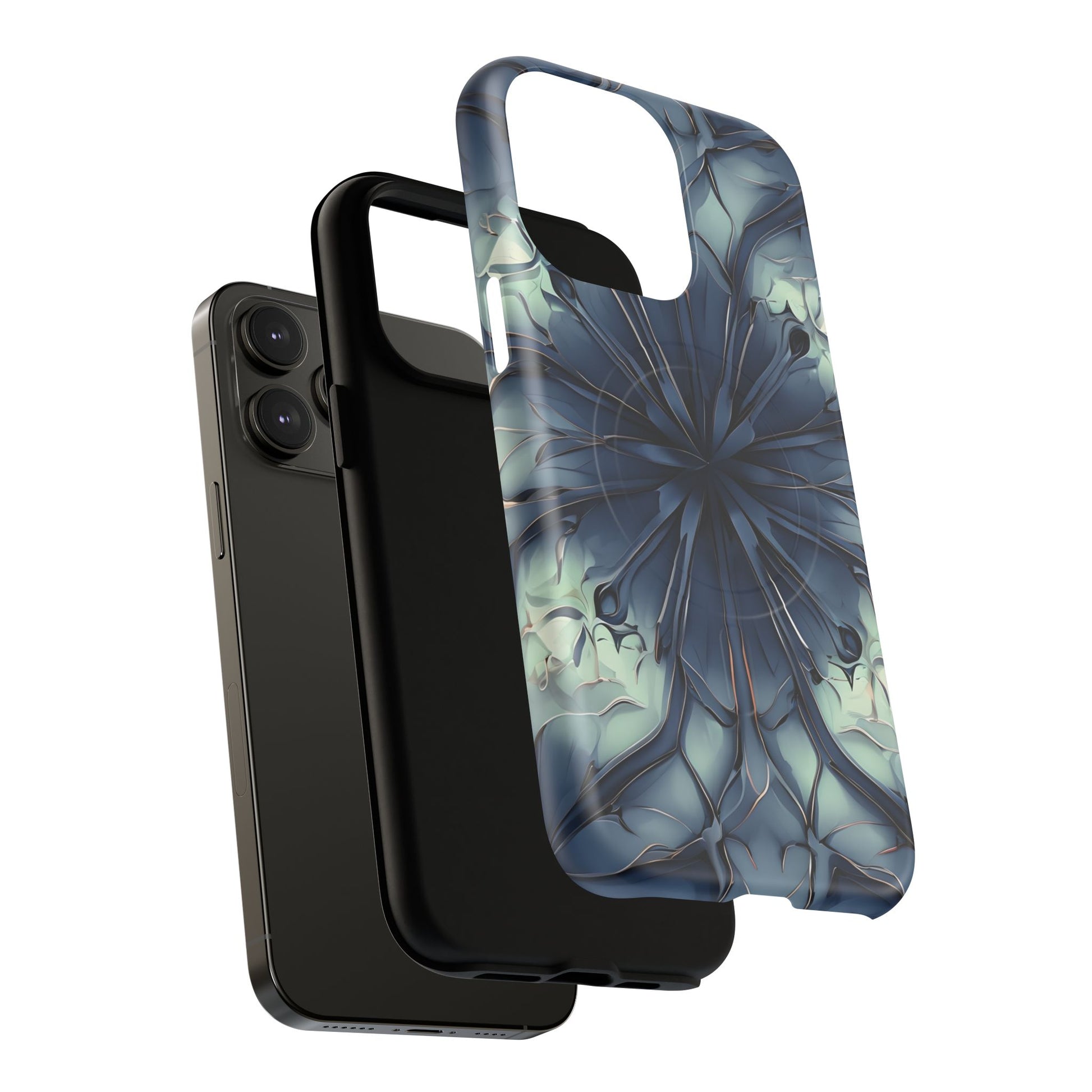 Indigo Mosaic - Artistic Kaleidoscope Collection Artistic Floral - iPhone 14 Pro Max MagSafe Phone Case -Bold Blue Symmetrical Design