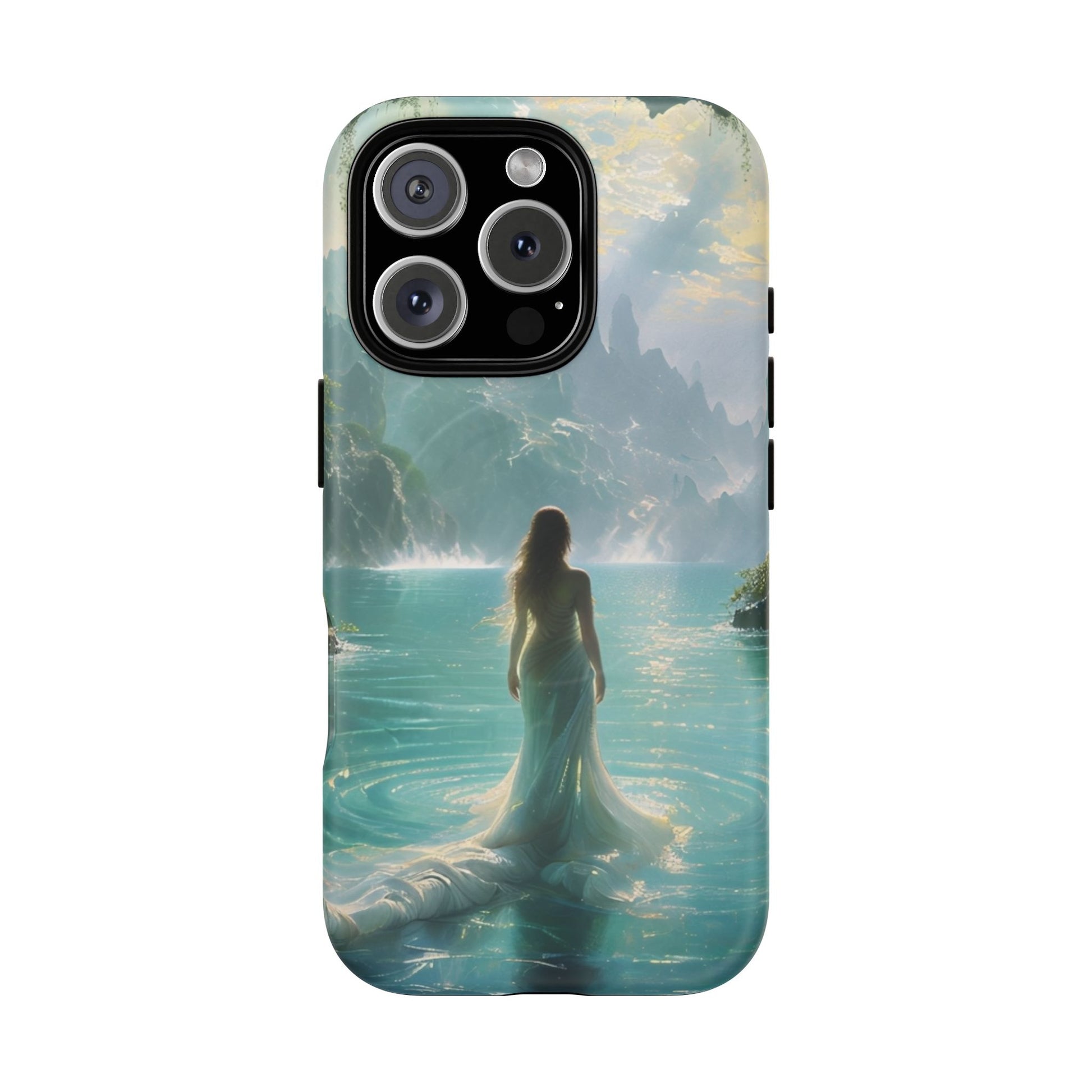 Celestial Tides - Dreamscape Art iPhone 16 Pro MagSafe Phone Case -Ethereal Woman & Fantasy Landscape Design
