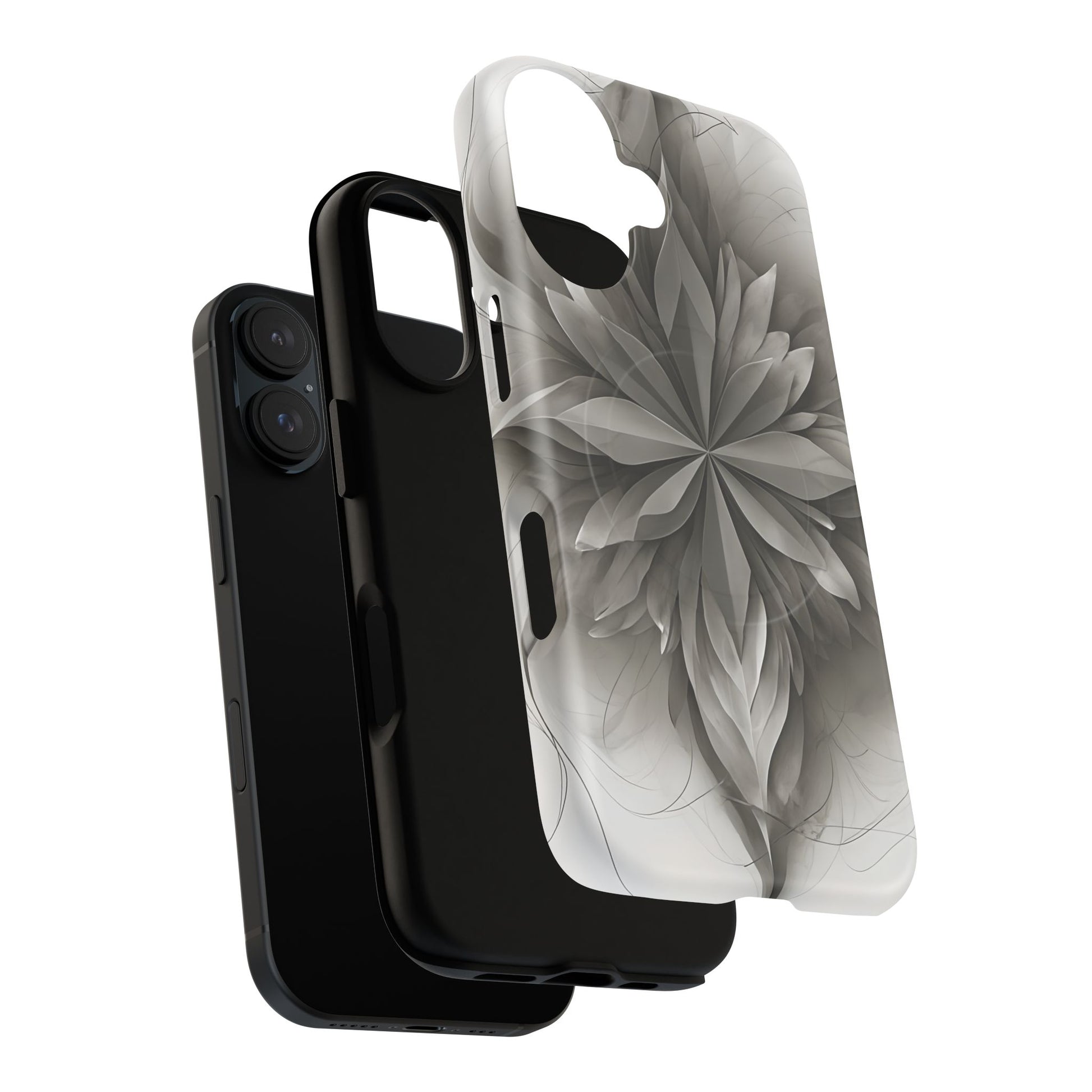 Silver Lotus - Elegant Monochrome Floral iPhone 16 MagSafe Phone Case - Modern Lotus Design