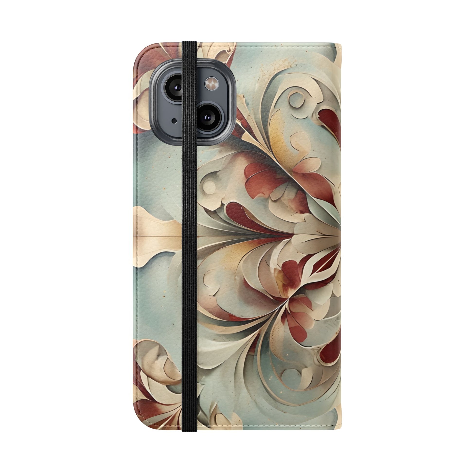 Vintage Baroque Blossom Wallet Phone Case - Elegant Floral Flip Cover for iPhone 14
