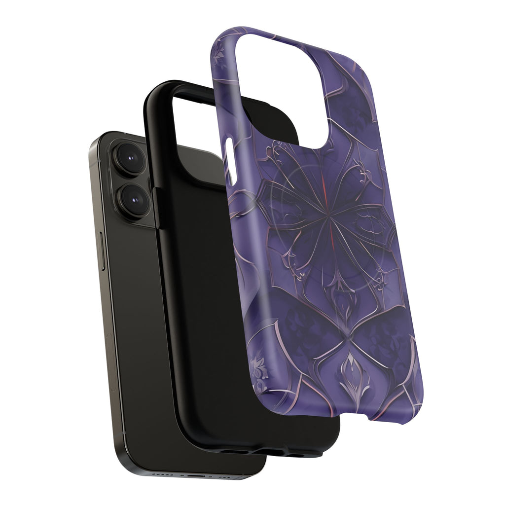 Violet Nebula - Kaleidoscope Collection Artistic Floral Burst - iPhone 14 Pro MagSafe Phone Case -Bold Purple Symmetrical Design