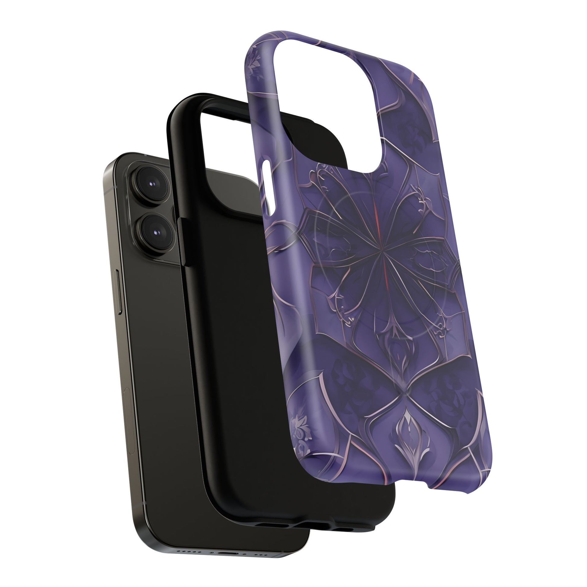 Violet Nebula - Kaleidoscope Collection Artistic Floral Burst - iPhone 14 Pro MagSafe Phone Case -Bold Purple Symmetrical Design