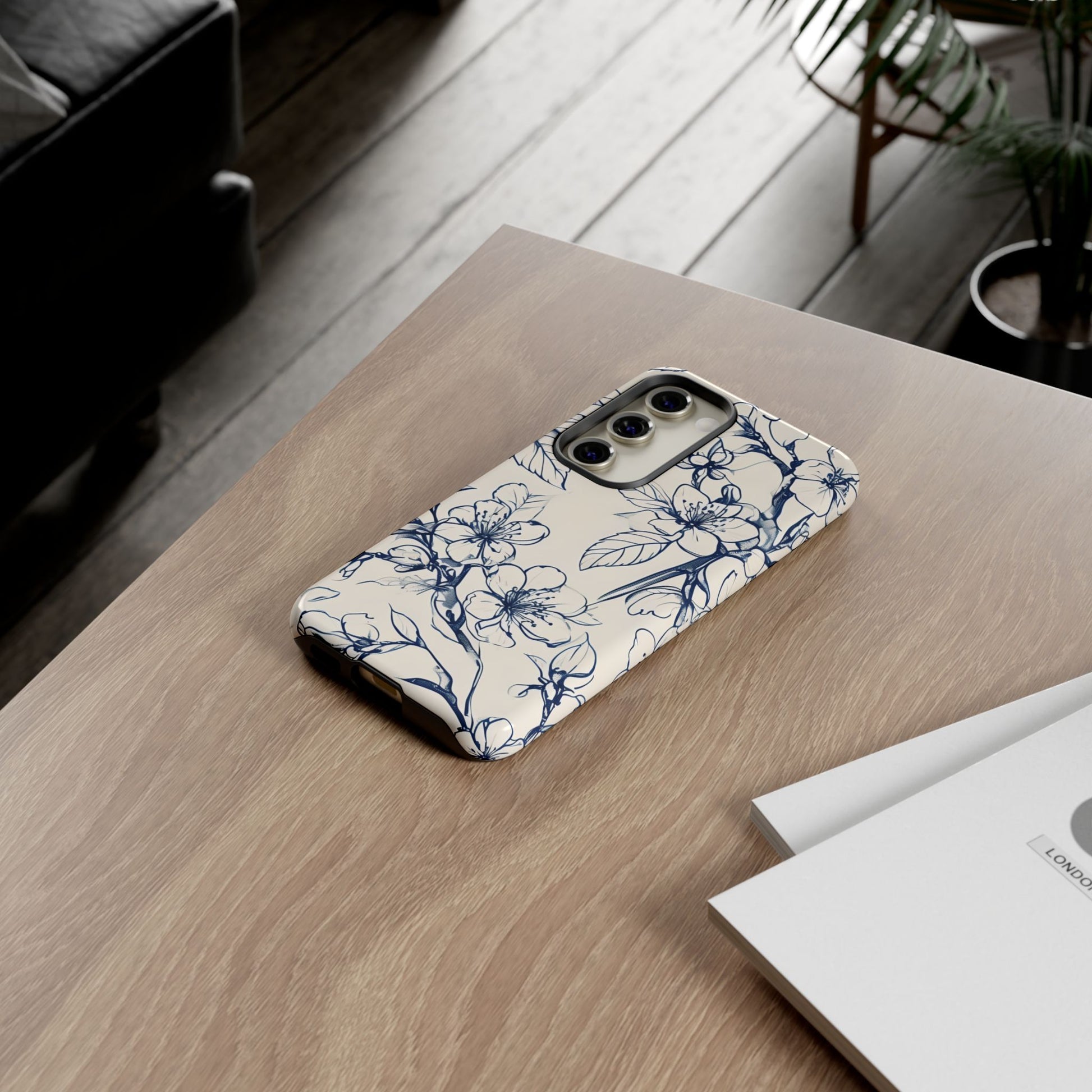 Blossom Sketch - Artistic Blue Floral Samsung Galaxy S23 Tough Phone Case - Hand-Drawn Botanical Design