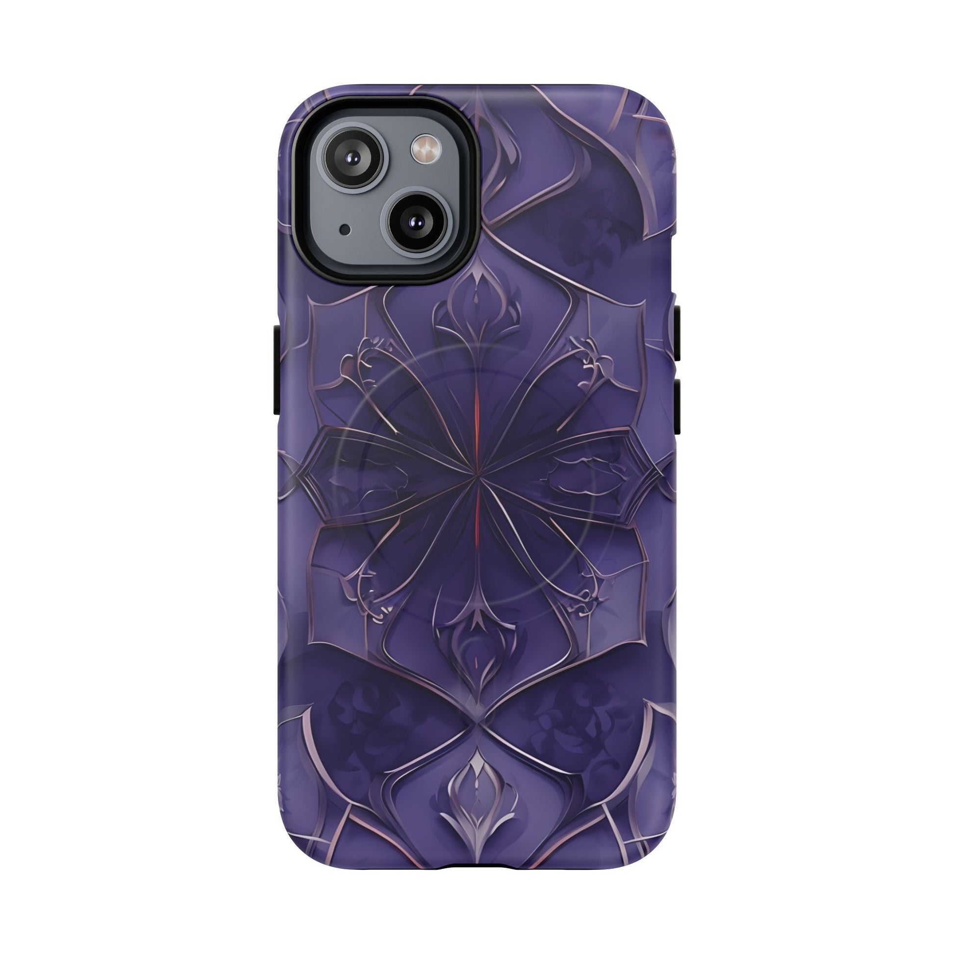 Violet Nebula - Kaleidoscope Collection Artistic Floral Burst - iPhone 14 MagSafe Phone Case -Bold Purple Symmetrical Design