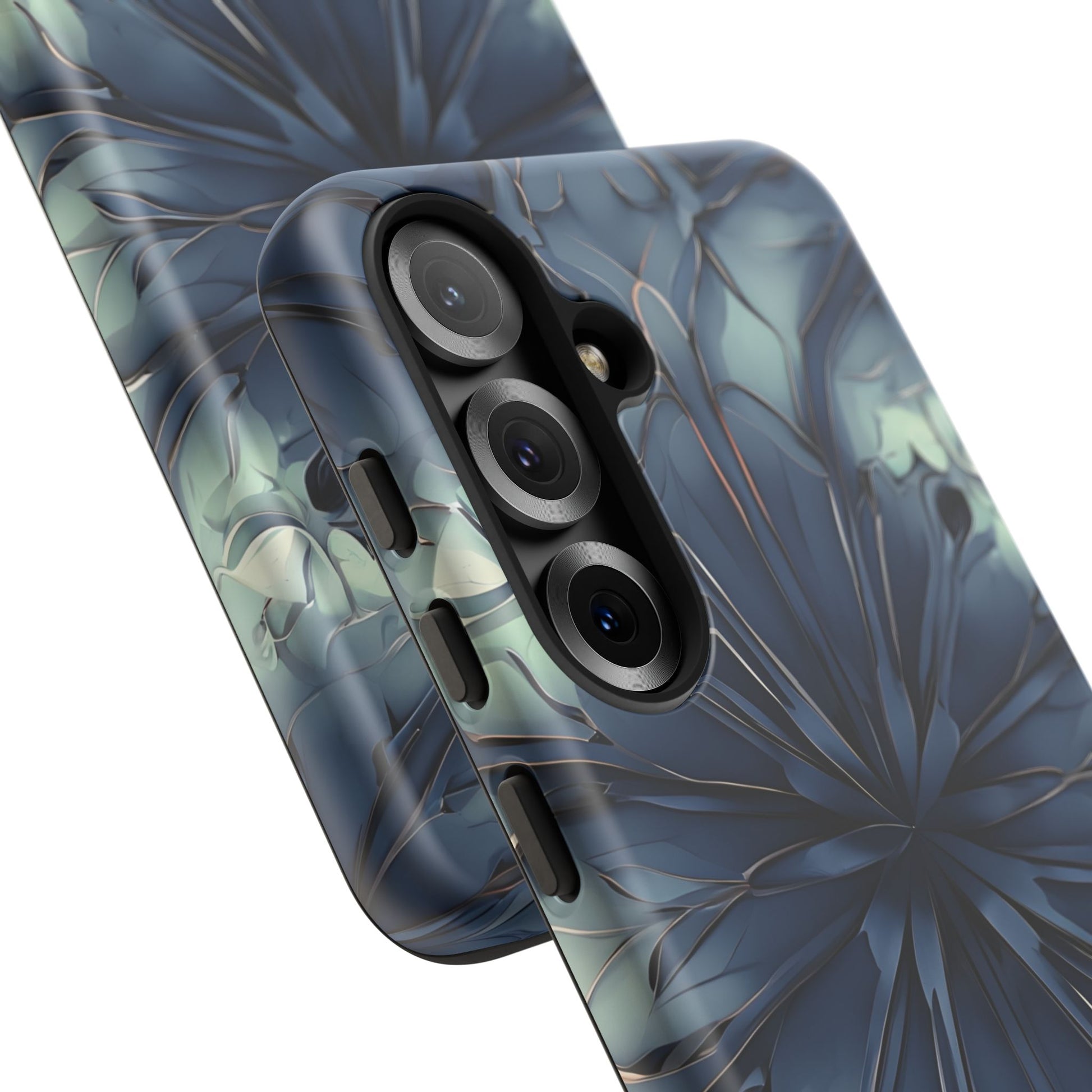 Indigo Mosaic - Artistic Kaleidoscope Collection Artistic Floral - Samsung Galaxy S25 Tough Phone Case - Bold Blue Symmetrical Design