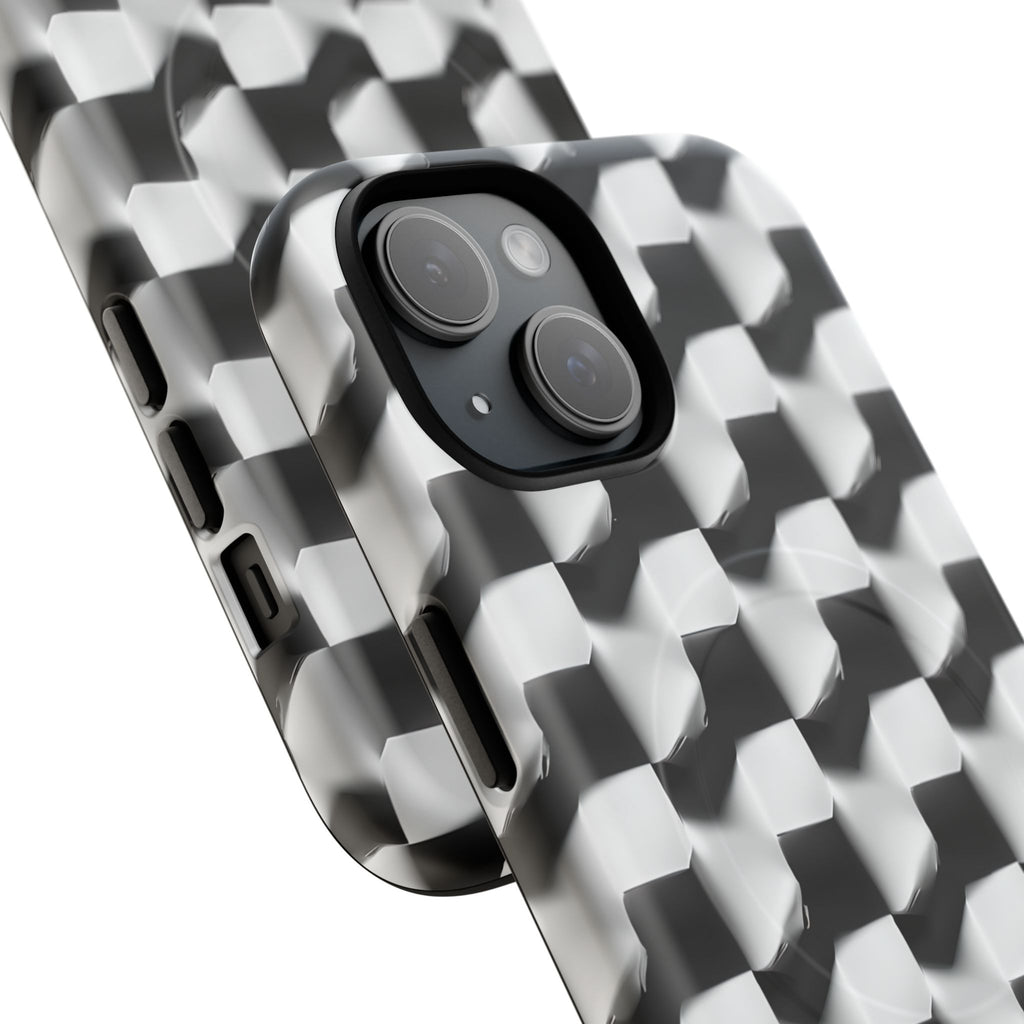 Monochrome Grid - iPhone 15 MagSafe Phone Case - Bold, Modern Black & White Design