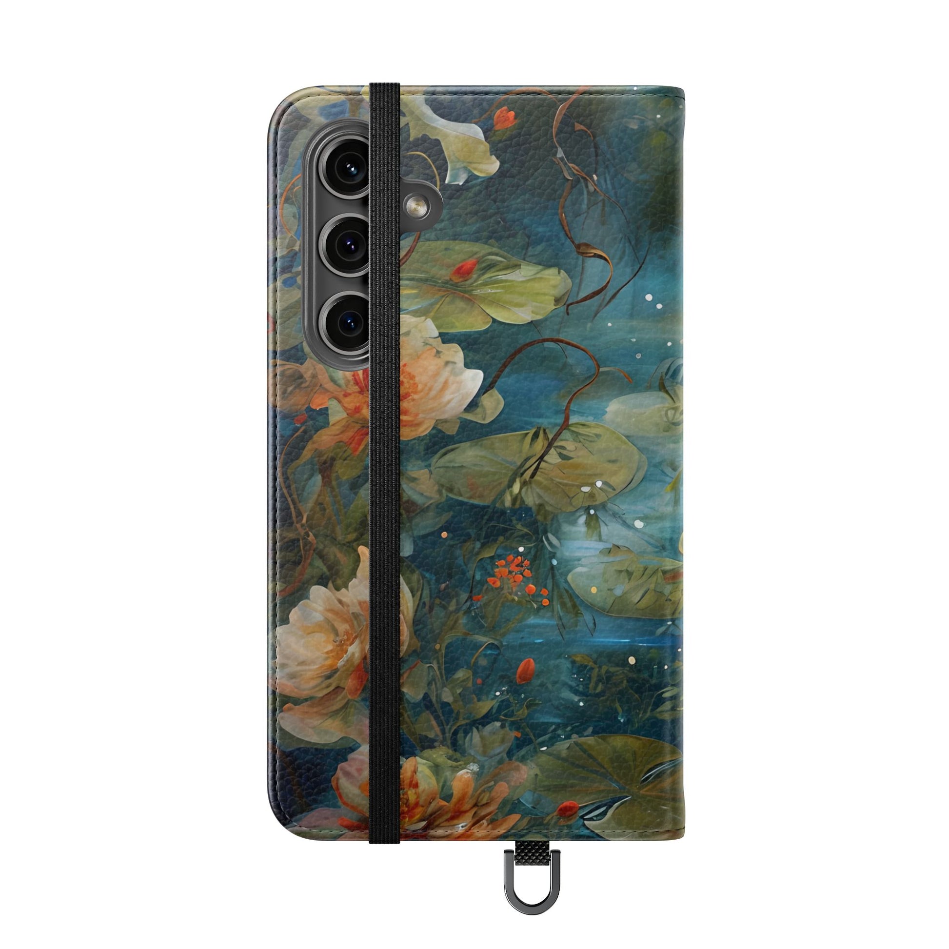 Waterlily Nocturne Samsung Galaxy S24 Wallet Case - Elegant Floral Flip Cover, Vintage Botanical Phone Folio