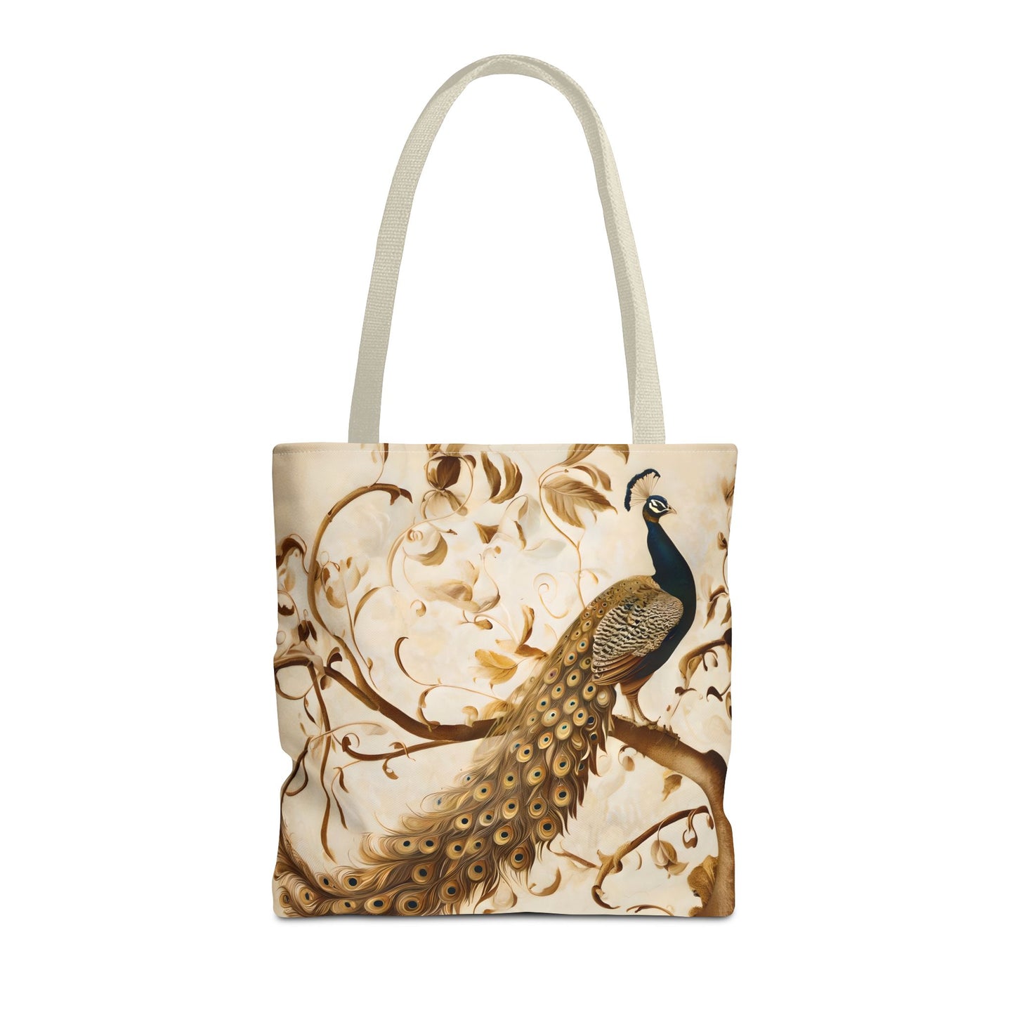 Golden Plumage Tote (16x16 & 18x18)- Elegant Cream and Gold Design, Reusable & Eco-Friendly
