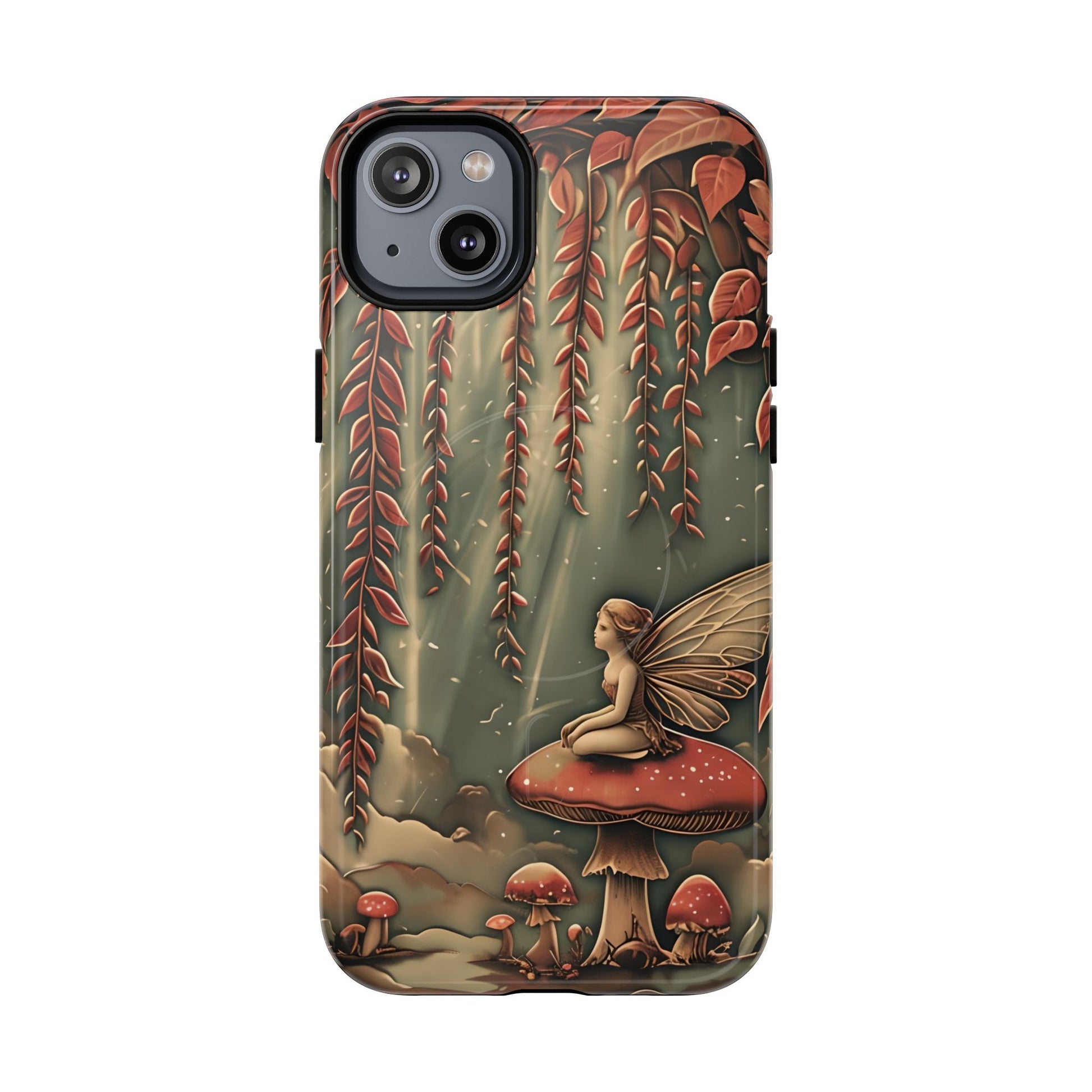 Willow Whisper - Tranquil Nature Art iPhone 14 Plus MagSafe Phone Case - Serene Willow Tree & Meditative Figure Design