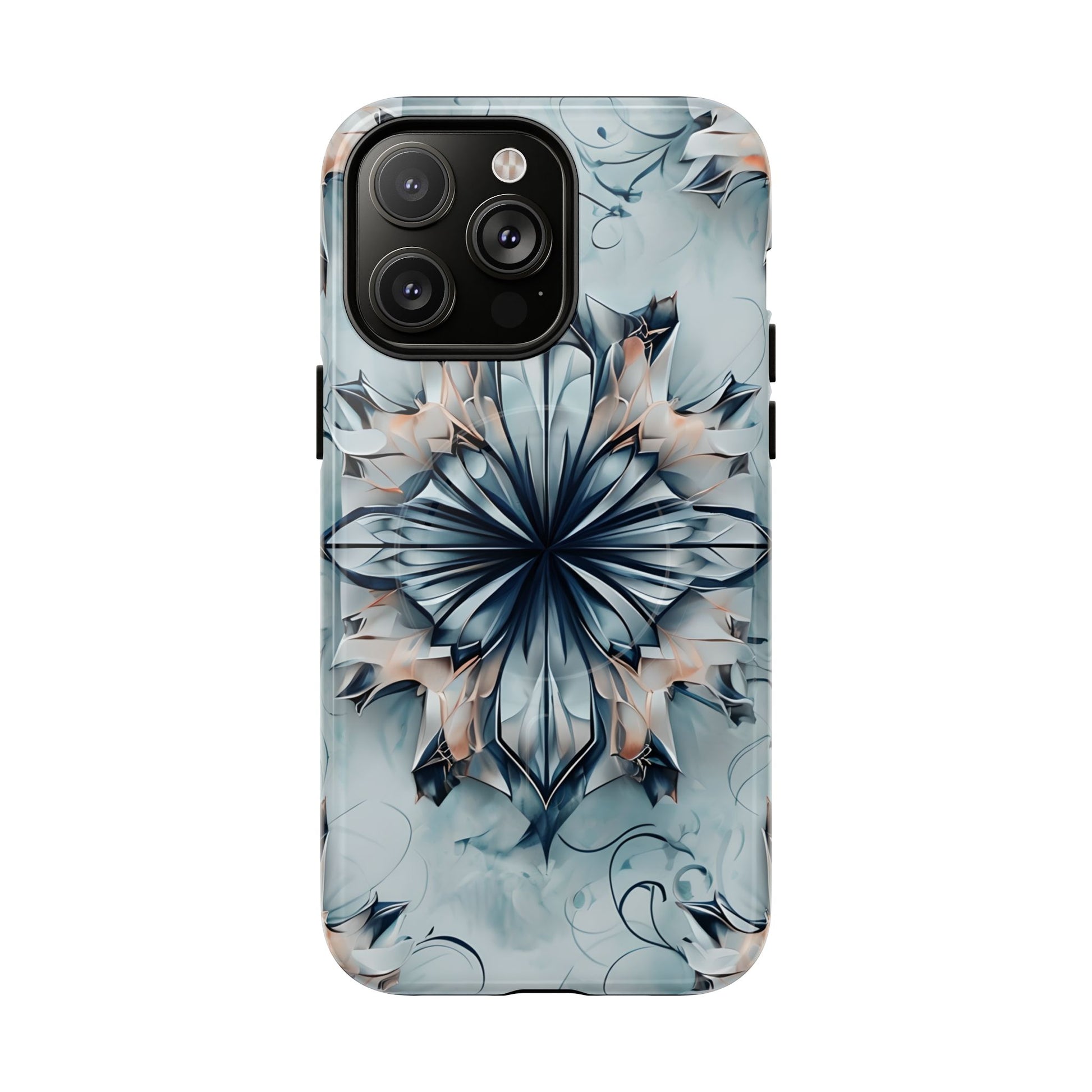 Indigo Mirage - Artistic Kaleidoscope Collection Artistic Floral - iPhone 14 Pro Max MagSafe Phone Case -Bold Indigo Symmetrical Design