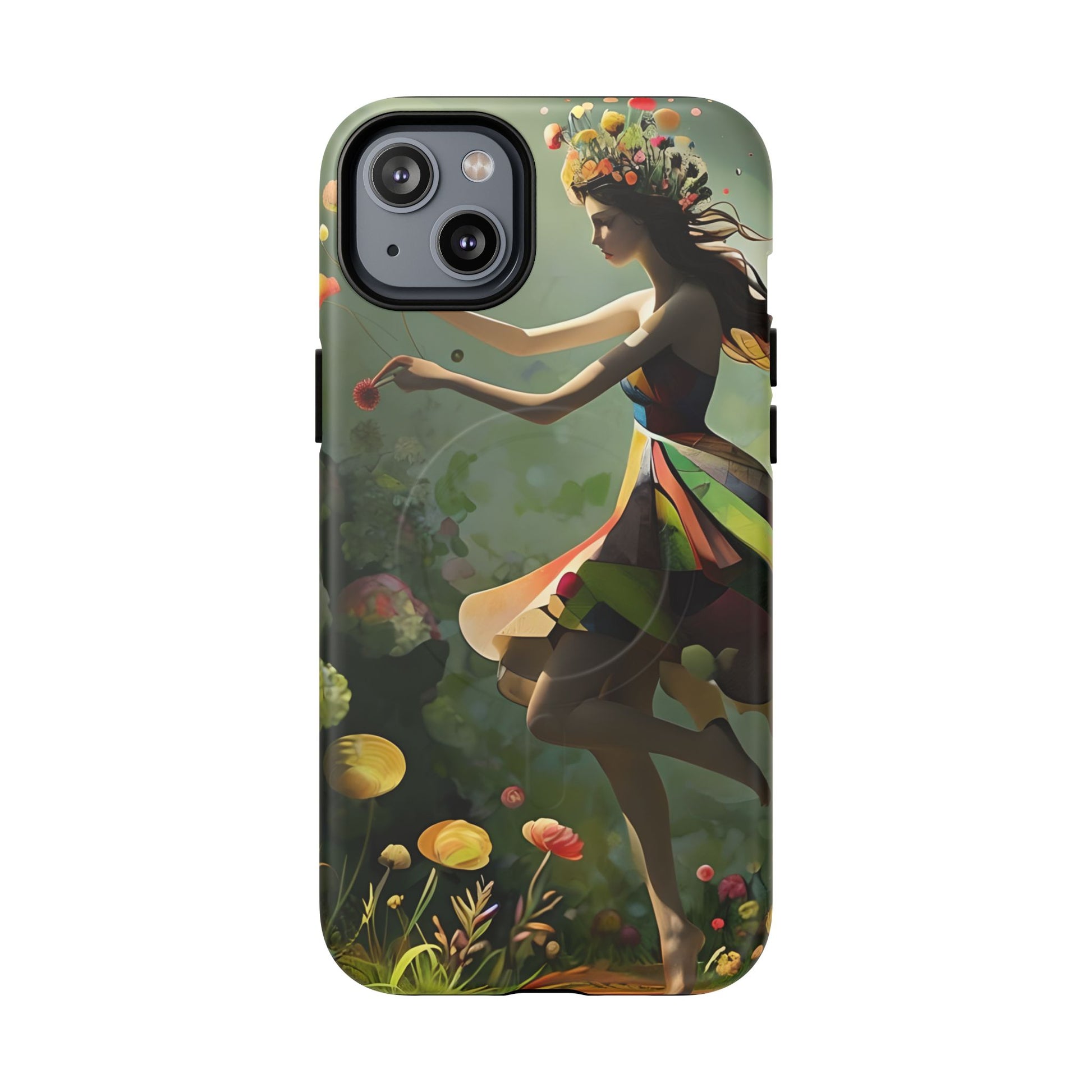 Dancing Wildflower Muse iPhone 14 Plus - Artistic Floral Fantasy Cover - MagSafe Compatible - Whimsical Nature-Inspired Protective Accessory