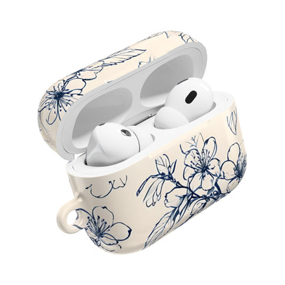 Blossom Sketch AirPod Case - Elegant Floral Earbud Cover for Gen 1, 2, 3, Pro Gen 1 & 2 - Chic Blue Botanical Gift for Her