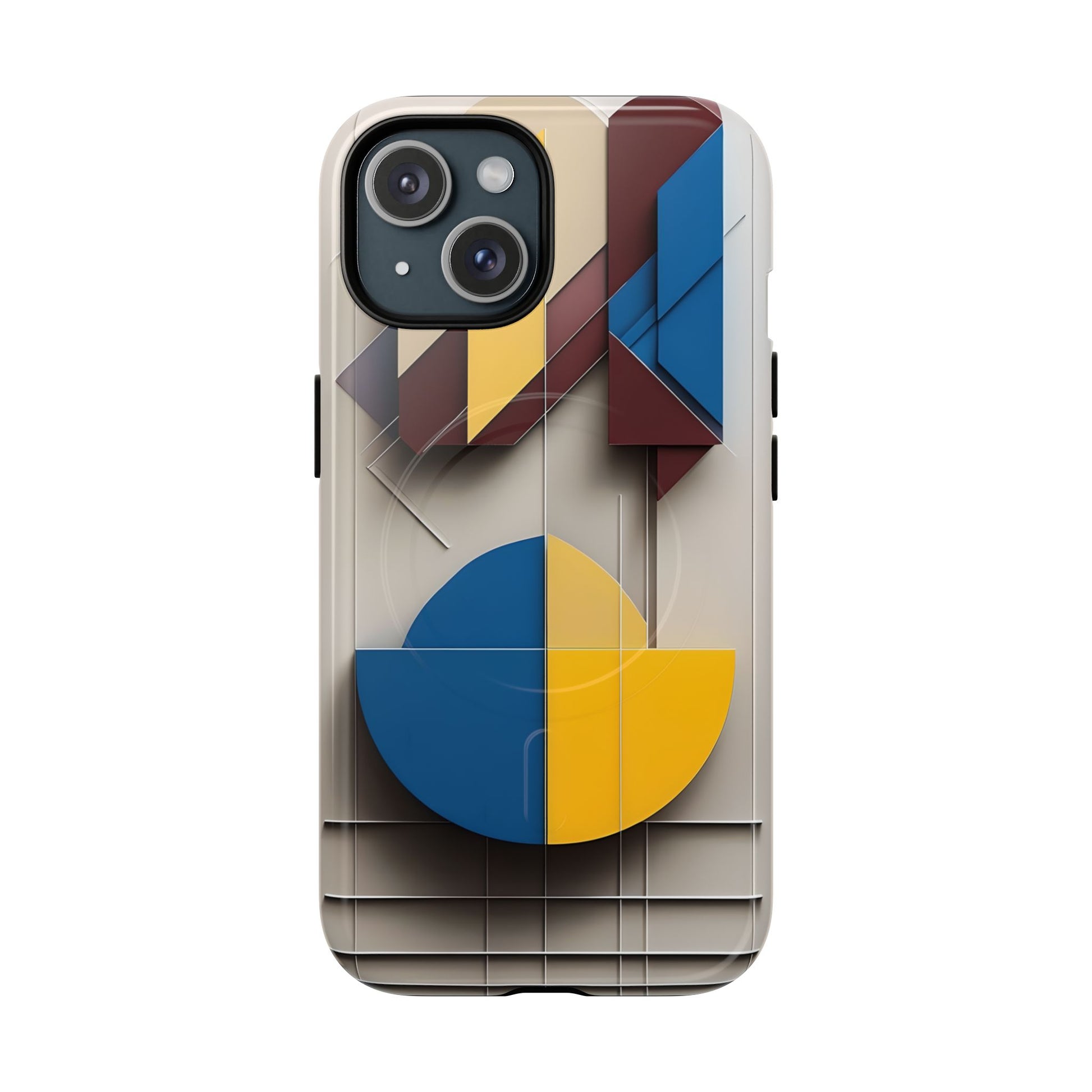 Chromatic Construct iPhone 15 MagSafe Phone Case -Modern Geometrical Design, Primary Colors