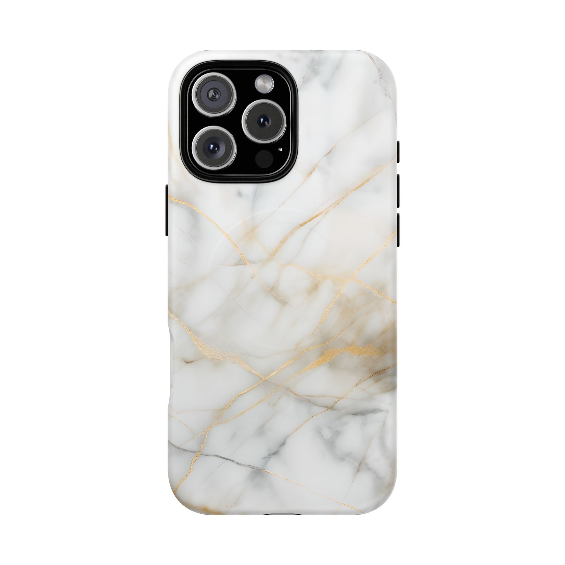 Golden Vein iPhone 16 Pro Max MagSafe Phone Case -White Neutral Marble Design