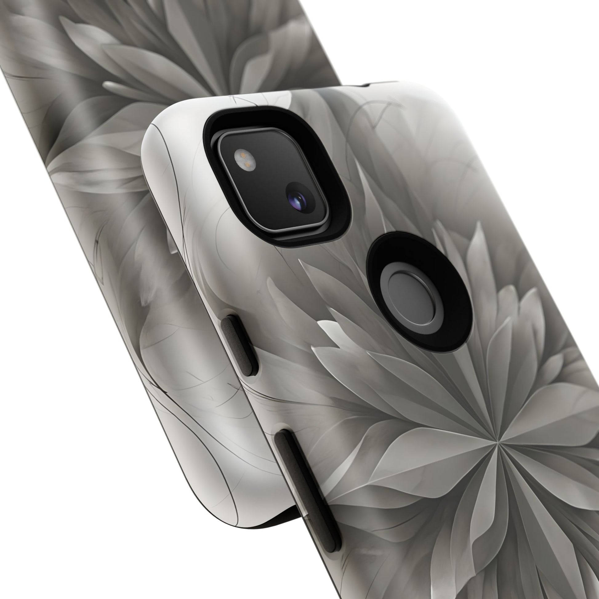 Silver Lotus - Elegant Monochrome Floral Google Pixel 4a Tough Phone Case - Modern Lotus Design