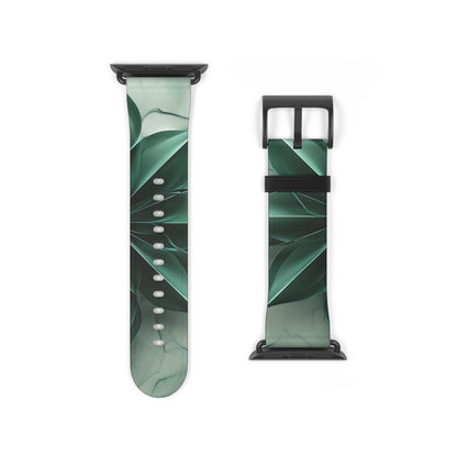 Emerald Bloom Apple Watch band strap with black clasp displaying deep green botanical artwork