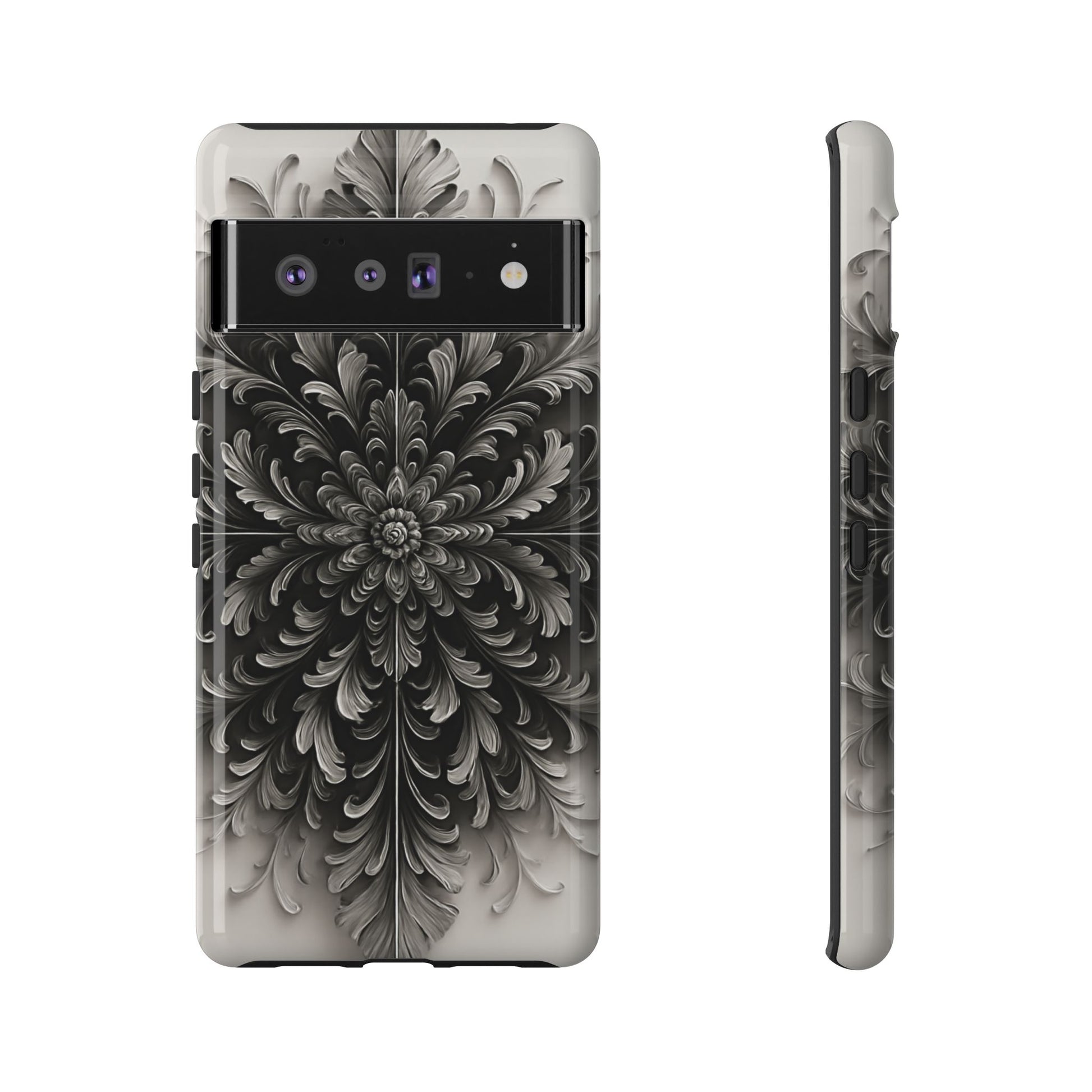 Obsidian Bloom - Elegant Black & White Google Pixel 6 Pro Tough Phone Case - Intricate Mandala Flower Design