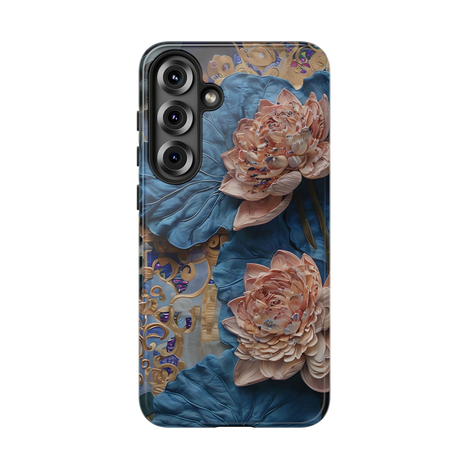 Peony Midnight Tapestry - Samsung Galaxy S25 Plus - Elegant Blue & Blush Artful Phone Cover