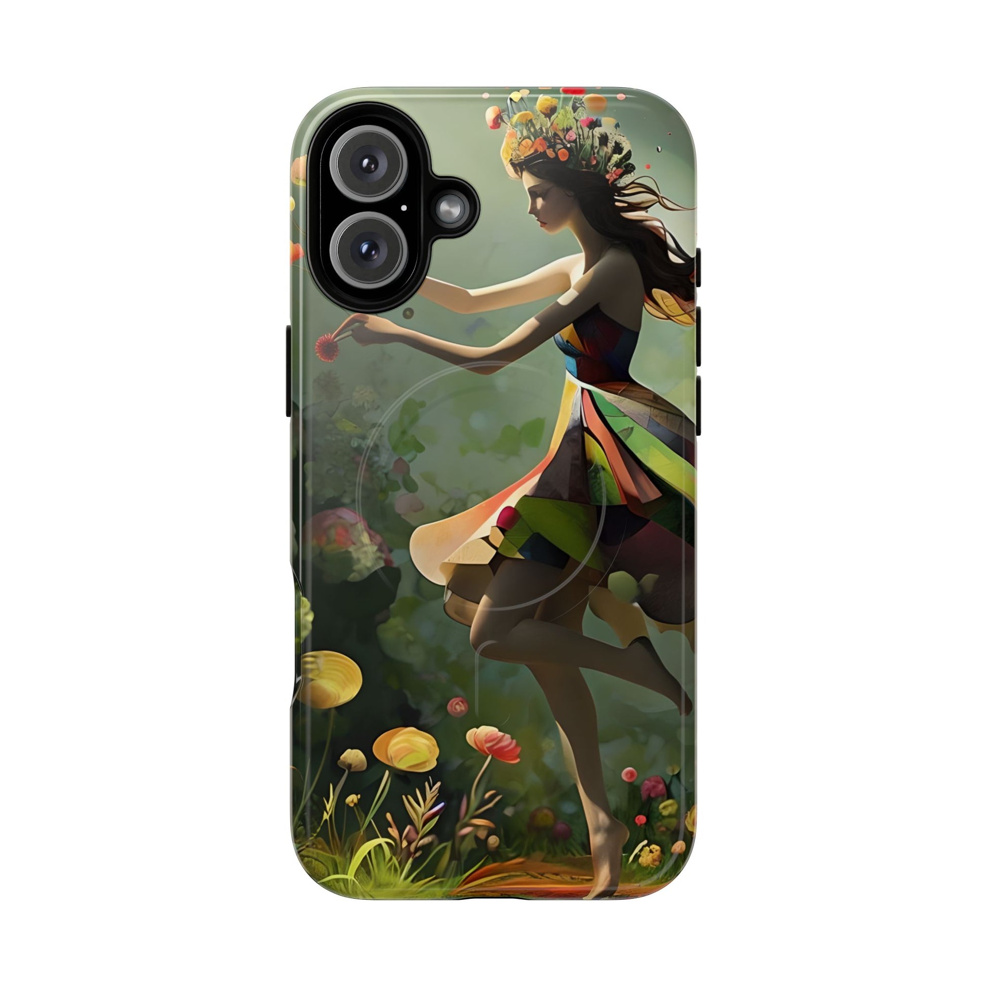 Dancing Wildflower Muse iPhone 16 Plus - Artistic Floral Fantasy Cover - MagSafe Compatible - Whimsical Nature-Inspired Protective Accessory
