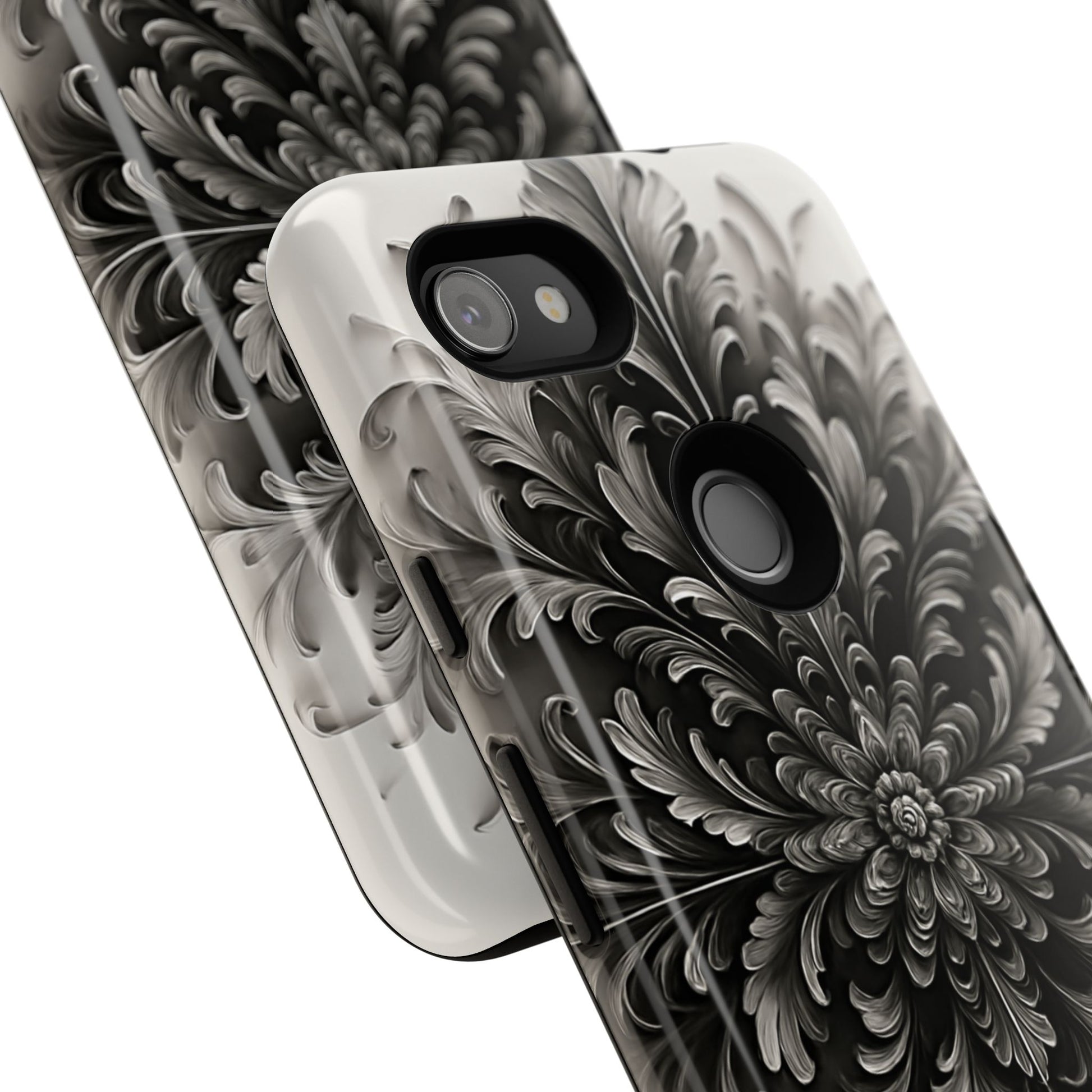 Obsidian Bloom - Elegant Black & White Google Pixel 3a XL Tough Phone Case - Intricate Mandala Flower Design