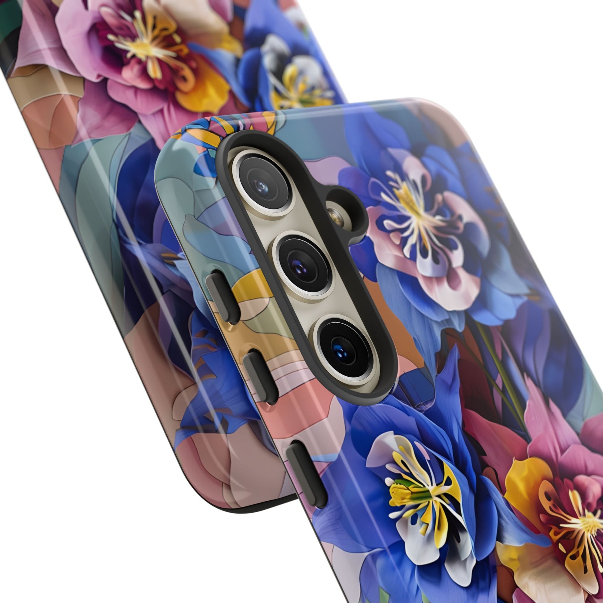 Blue Columbine Carnivale - Artistic Floral & Butterfly Samsung S24 Tough Phone Case - Vibrant Botanical Design