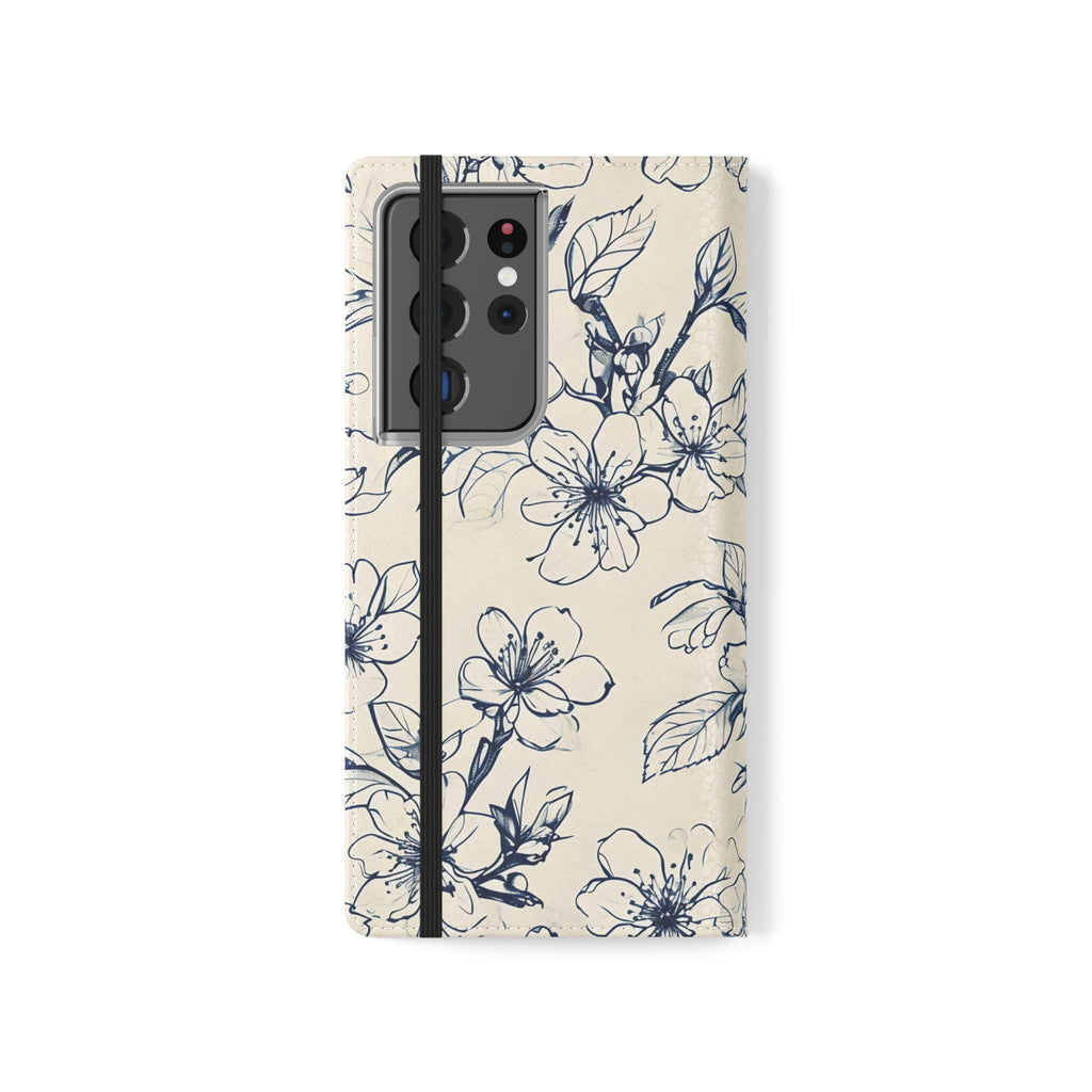 Blossom Sketch - Minimalist Floral Flip Phone Case for Samsung Galaxy S21 Ultra