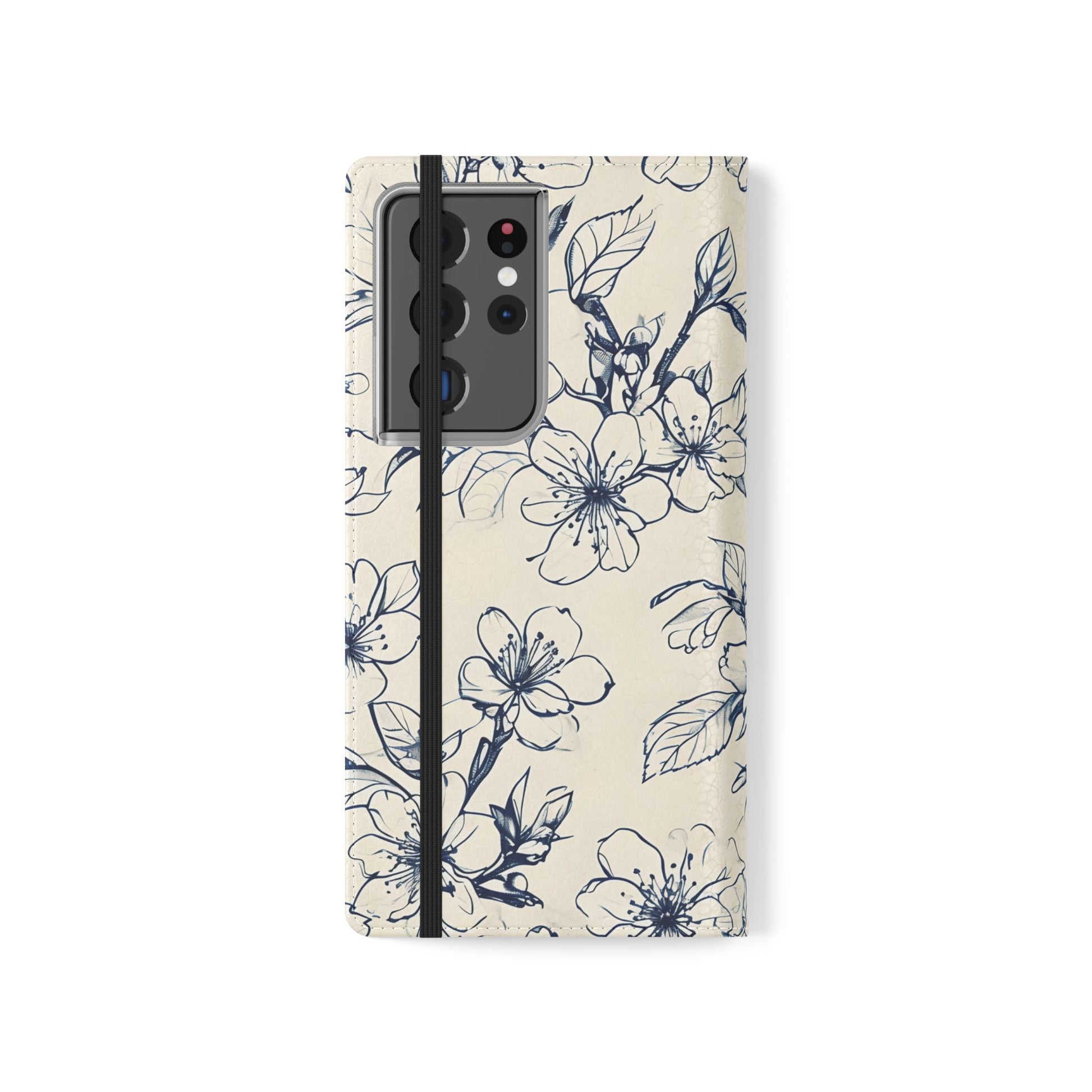 Blossom Sketch - Minimalist Floral Flip Phone Case for Samsung Galaxy S21 Ultra