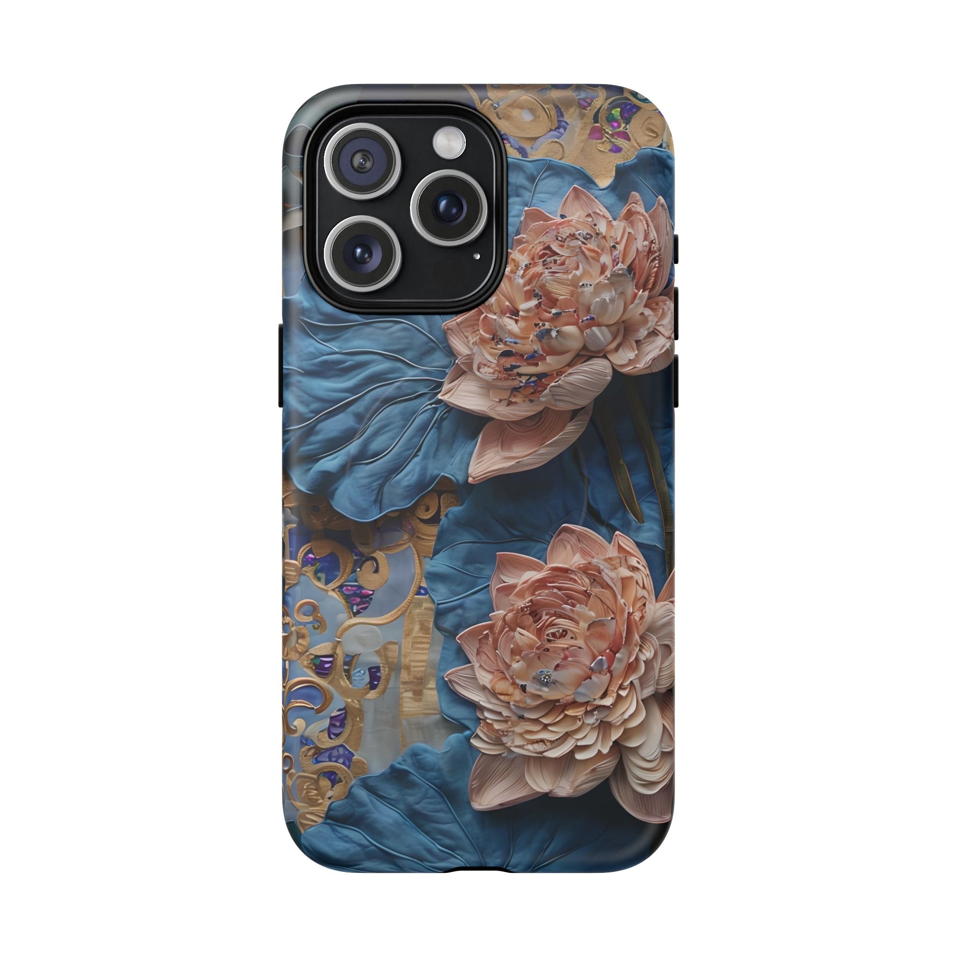 Peony Midnight Tapestry - iPhone 15 Pro Max - MagSafe Compatible - Elegant Blue & Blush Artful Phone Cover