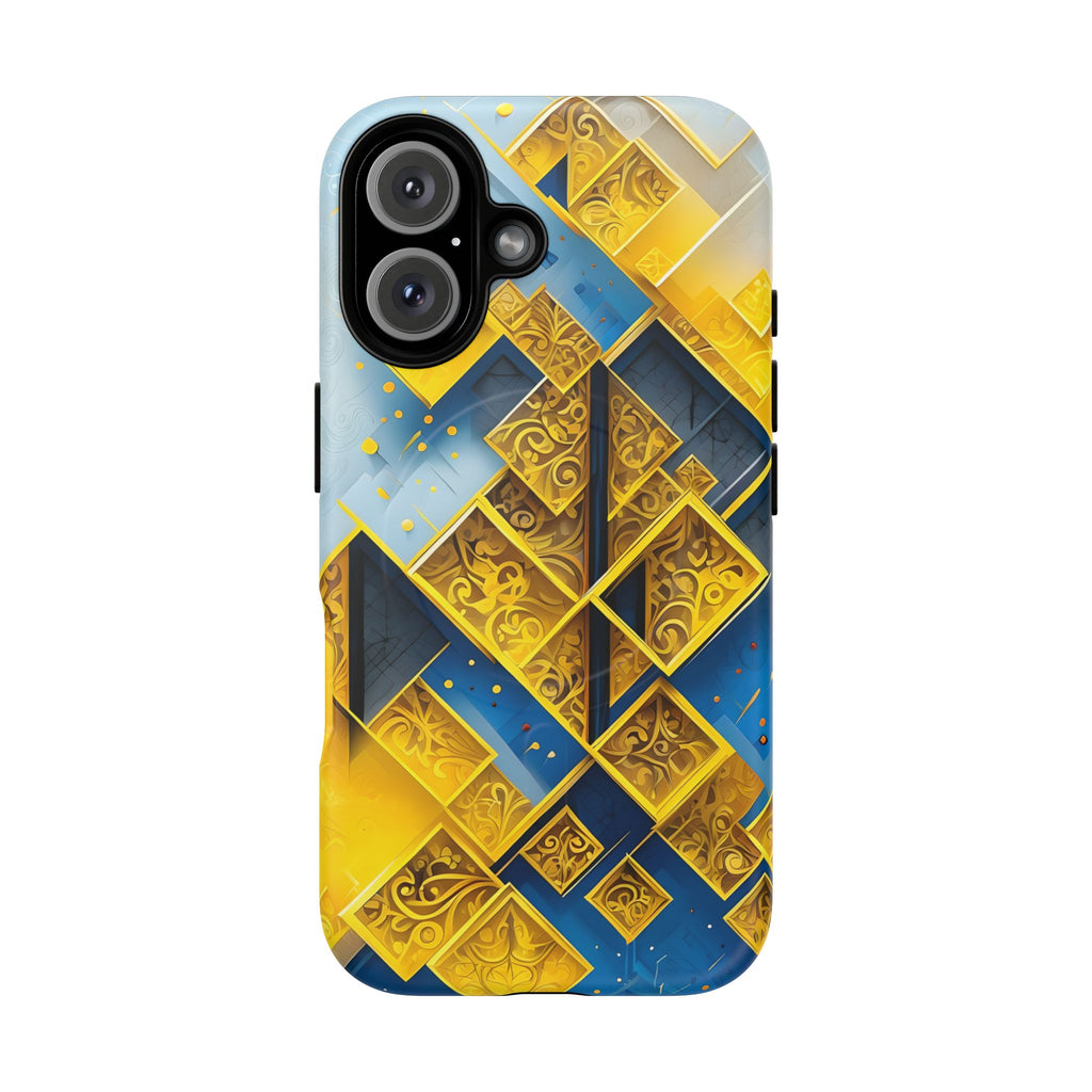Golden Ascent Luxe Geometric iPhone 16 - MagSafe Compatible - Elegant Abstract Gold Design