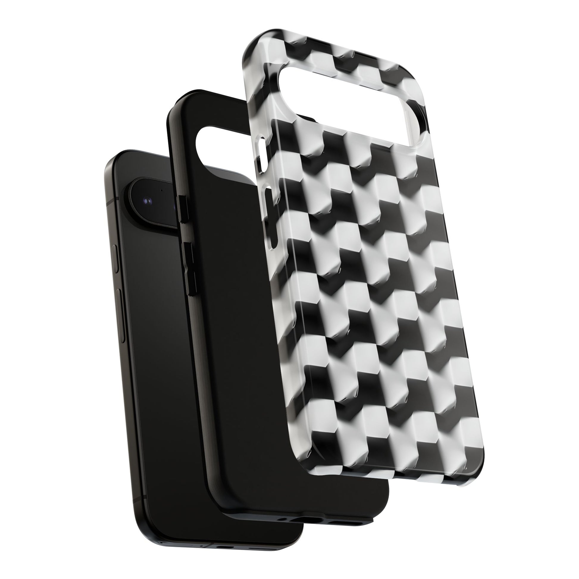Monochrome Grid Tough Case for Google Pixel 9 Pro XL - Classic Checkerboard, Black & White, Minimalist Trend