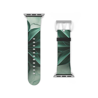 Emerald Bloom Apple Watch band strap with silver clasp showing rich emerald, green floral botanical pattern