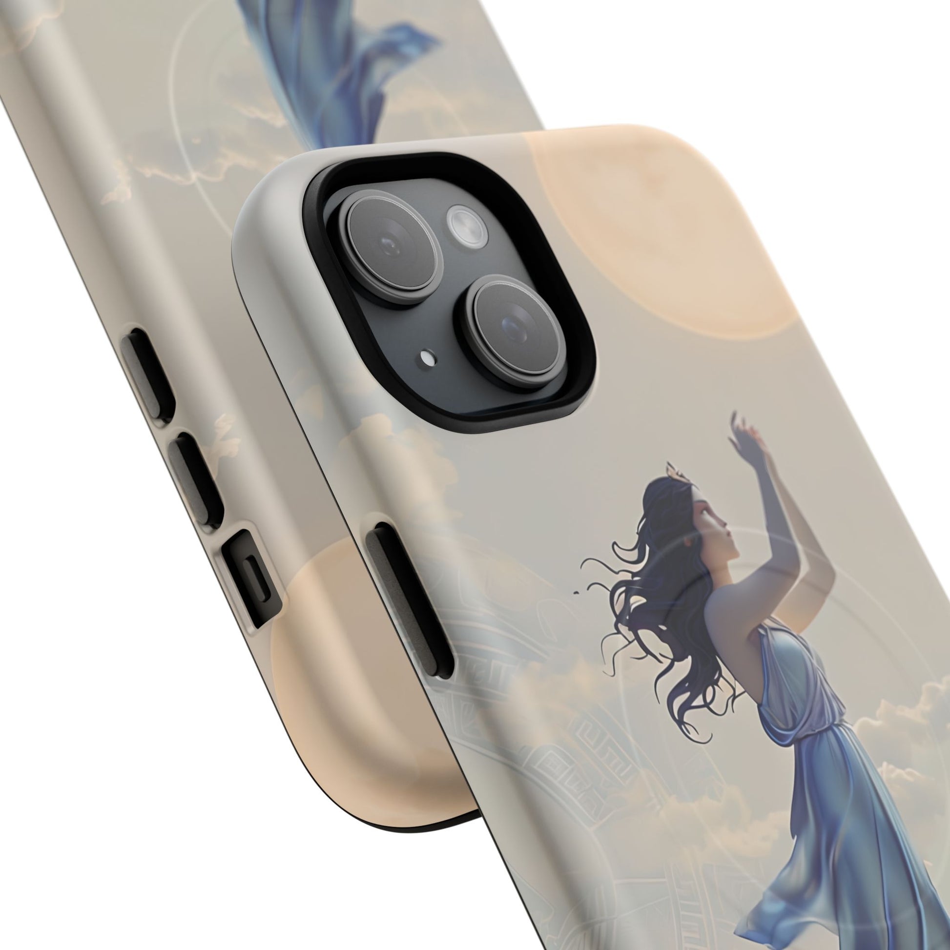 Moonlit Ascend - Ethereal Celestial Art iPhone 15 Plus MagSafe Phone Case -Dreamy Night Sky & Floating Woman Design