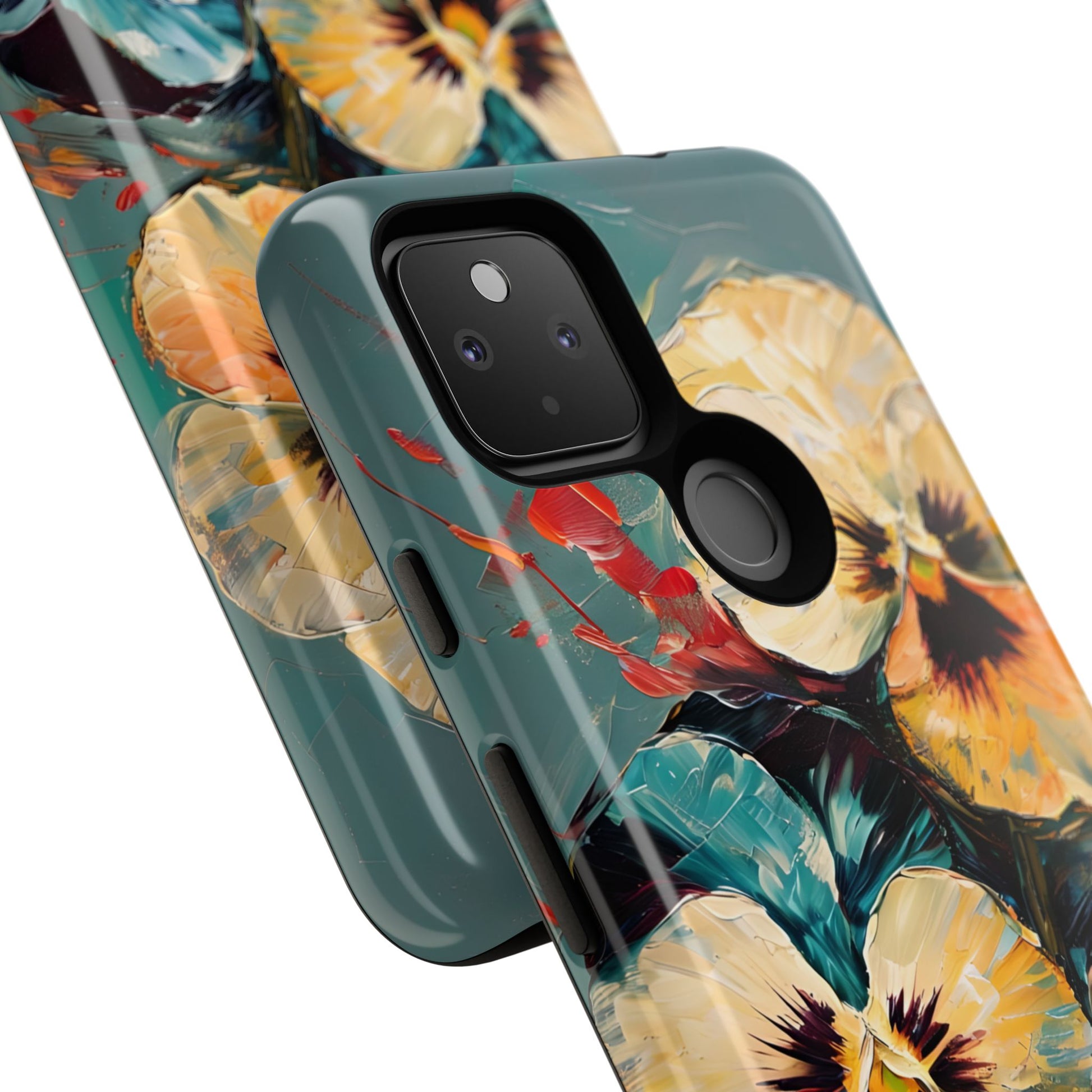 Golden Pansy Cascade Tough Case for Google Pixel 4a 5G - Floral Artistic Shockproof Cover, Elegant Protective Phone Case