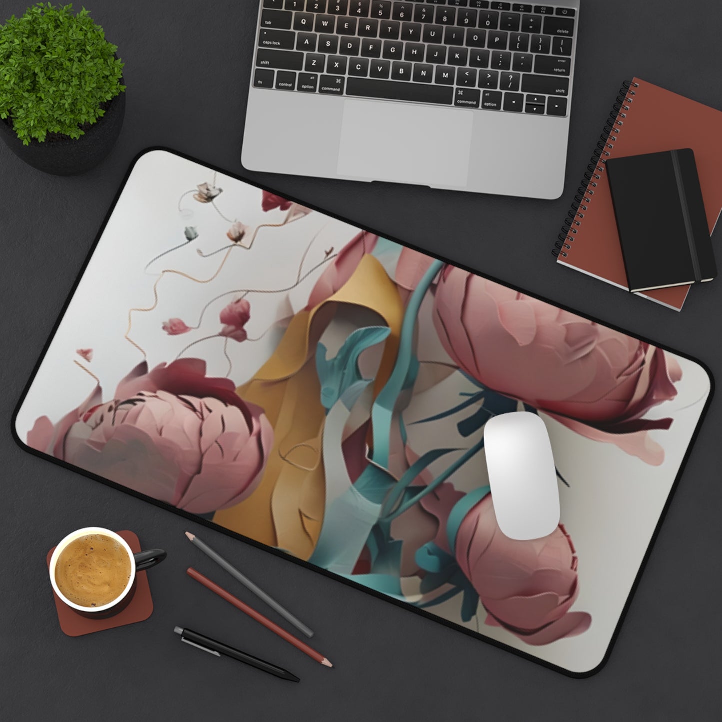 Blushing Peony Veil Desk Mat - Premium Office Desk Pad, 3 Sizes Available, Artistic Workspace Protection