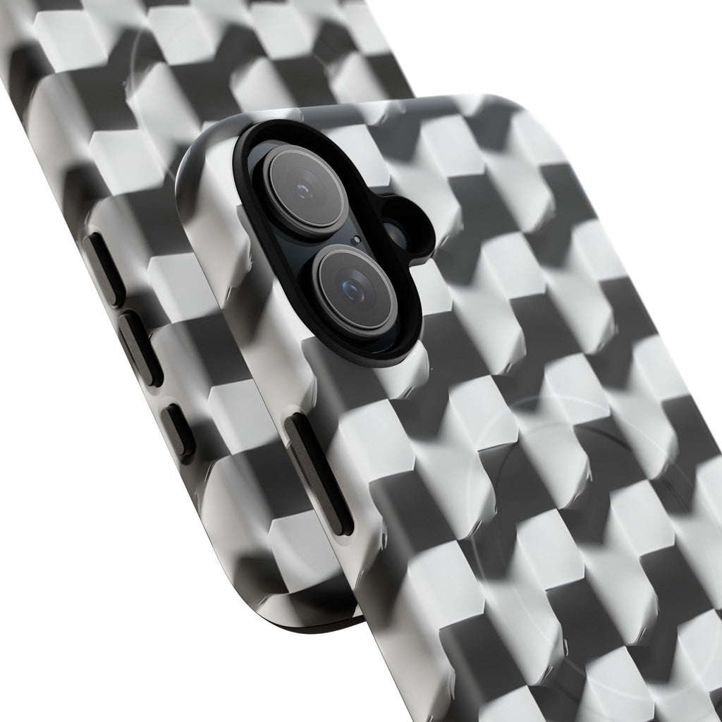 Monochrome Grid - iPhone 16 Plus MagSafe Phone Case - Bold, Modern Black & White Design