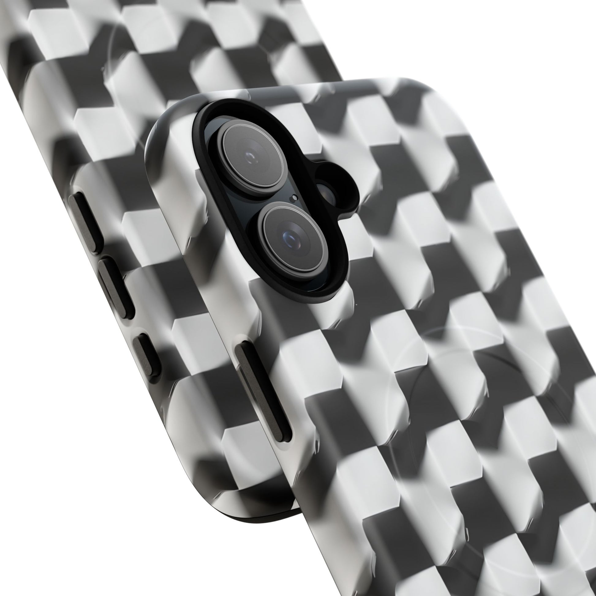 Monochrome Grid - iPhone 16 Plus MagSafe Phone Case - Bold, Modern Black & White Design