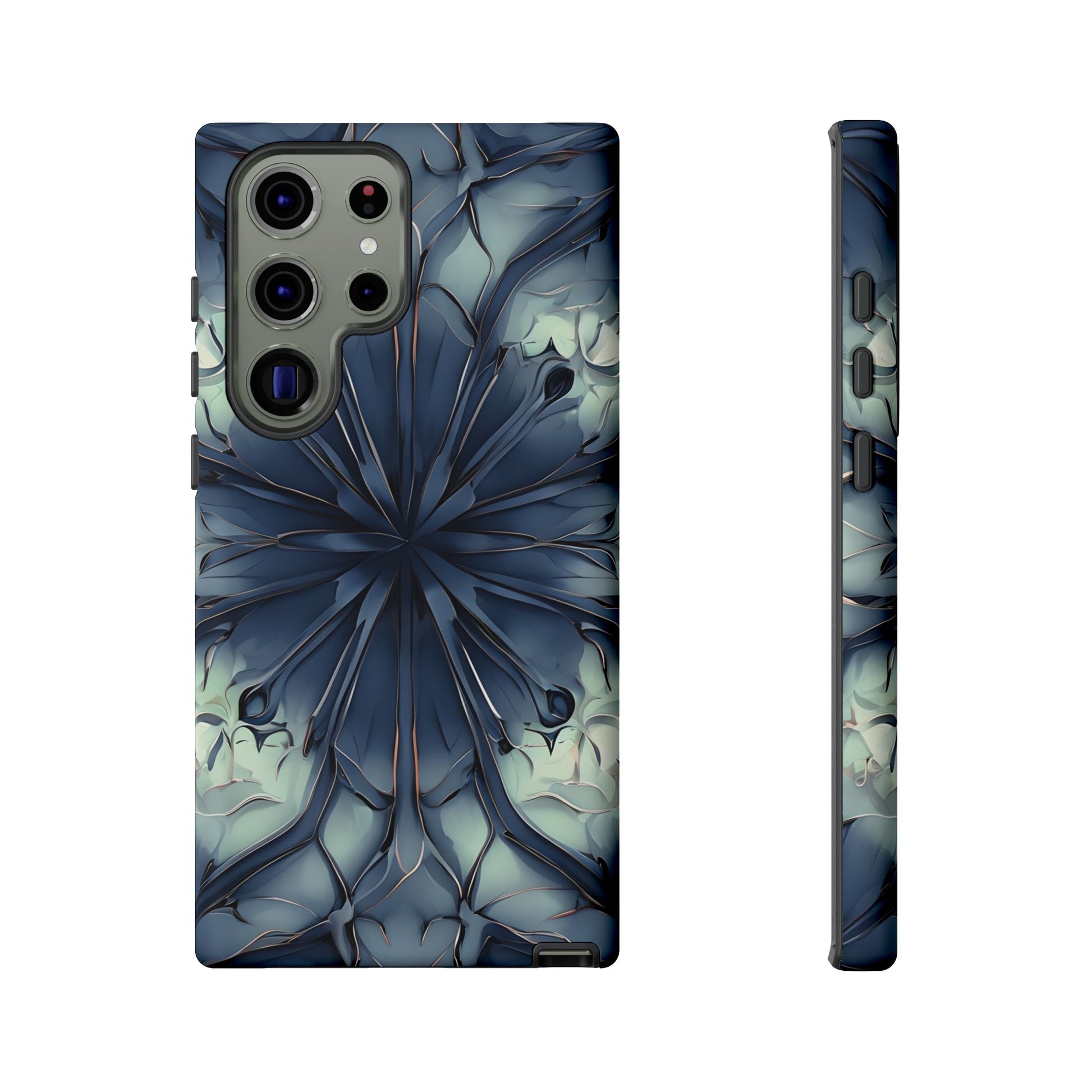 Indigo Mosaic - Artistic Kaleidoscope Collection Artistic Floral - Samsung Galaxy S23 Ultra Tough Phone Case - Bold Blue Symmetrical Design