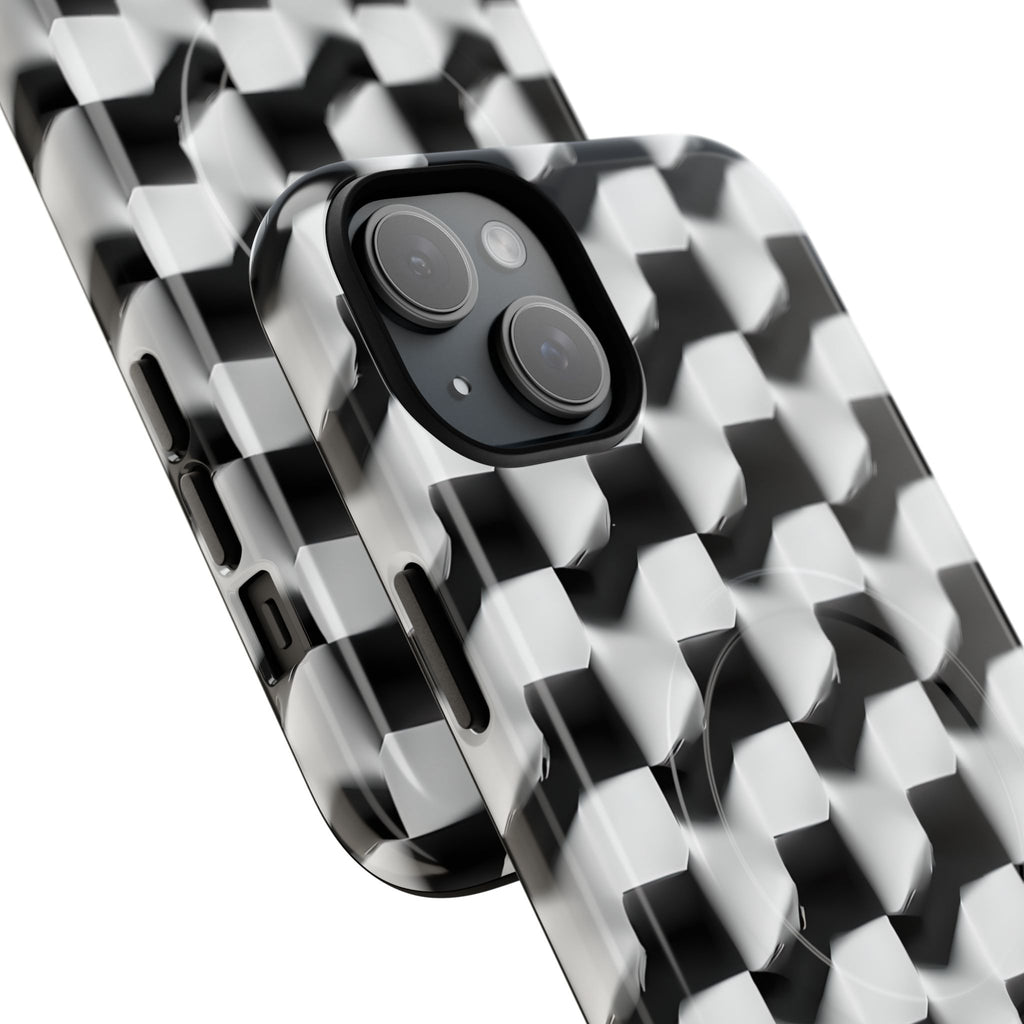 Monochrome Grid - iPhone 15 Plus MagSafe Phone Case - Bold, Modern Black & White Design