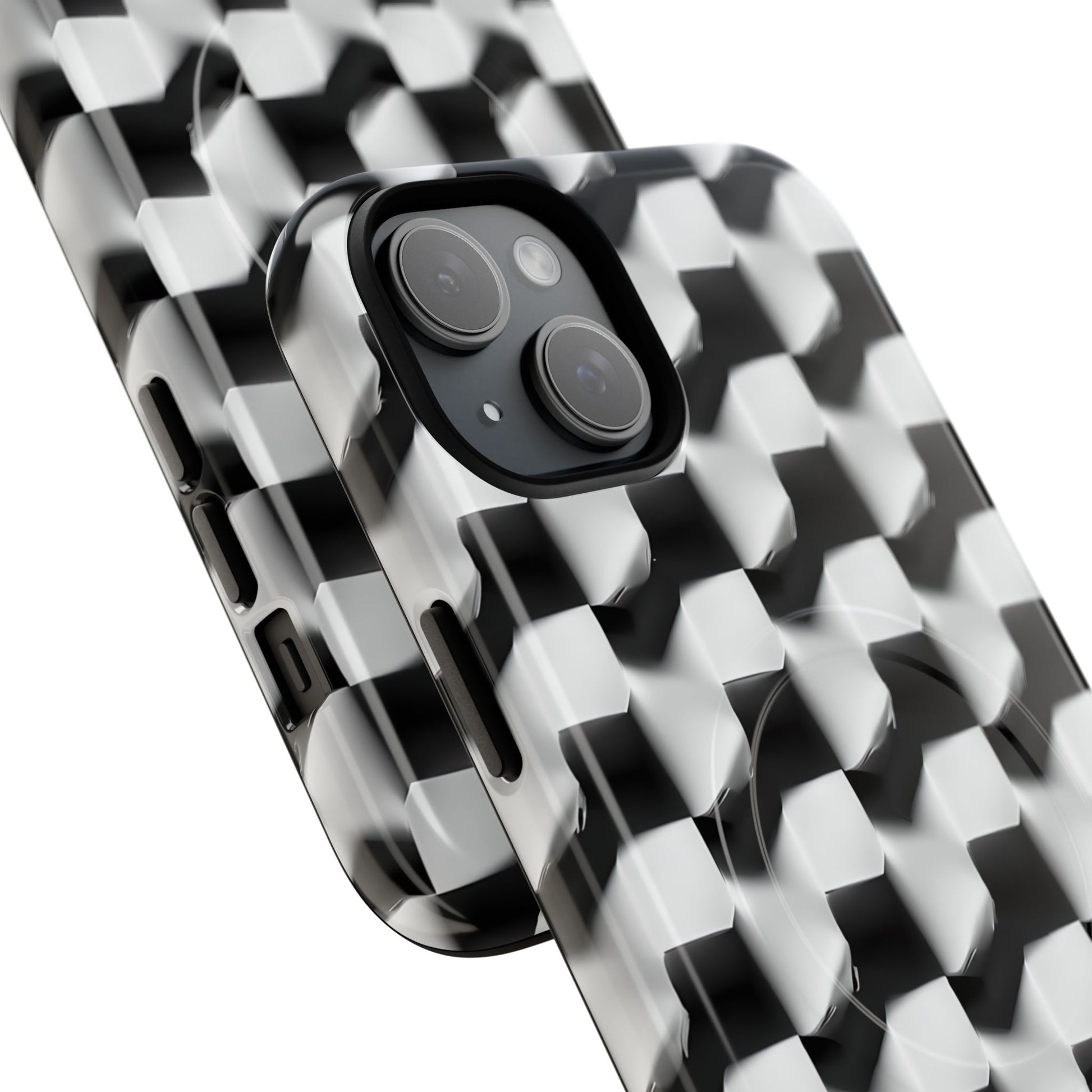 Monochrome Grid - iPhone 15 Plus MagSafe Phone Case - Bold, Modern Black & White Design